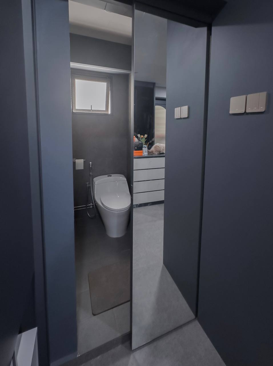 Modern x Contemporary Open-Concept Home Unveiled! - Modern bathroom with sleek design, minimalist decor, gray color scheme