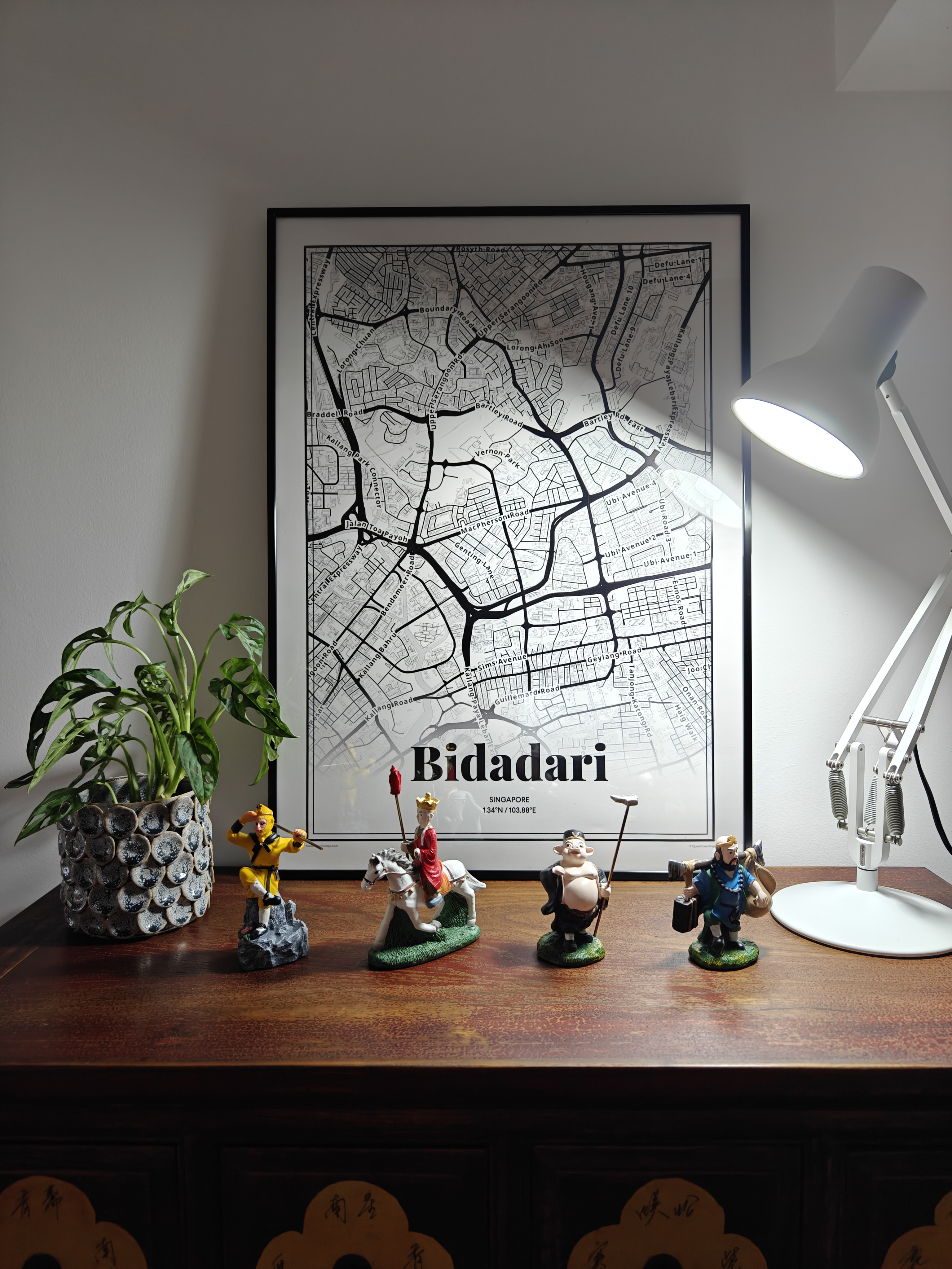 A 3-Gen Scandinavian Home - map, map on wall, map frame, black and white map, city map, Singapore map, Bidadari, map on desk