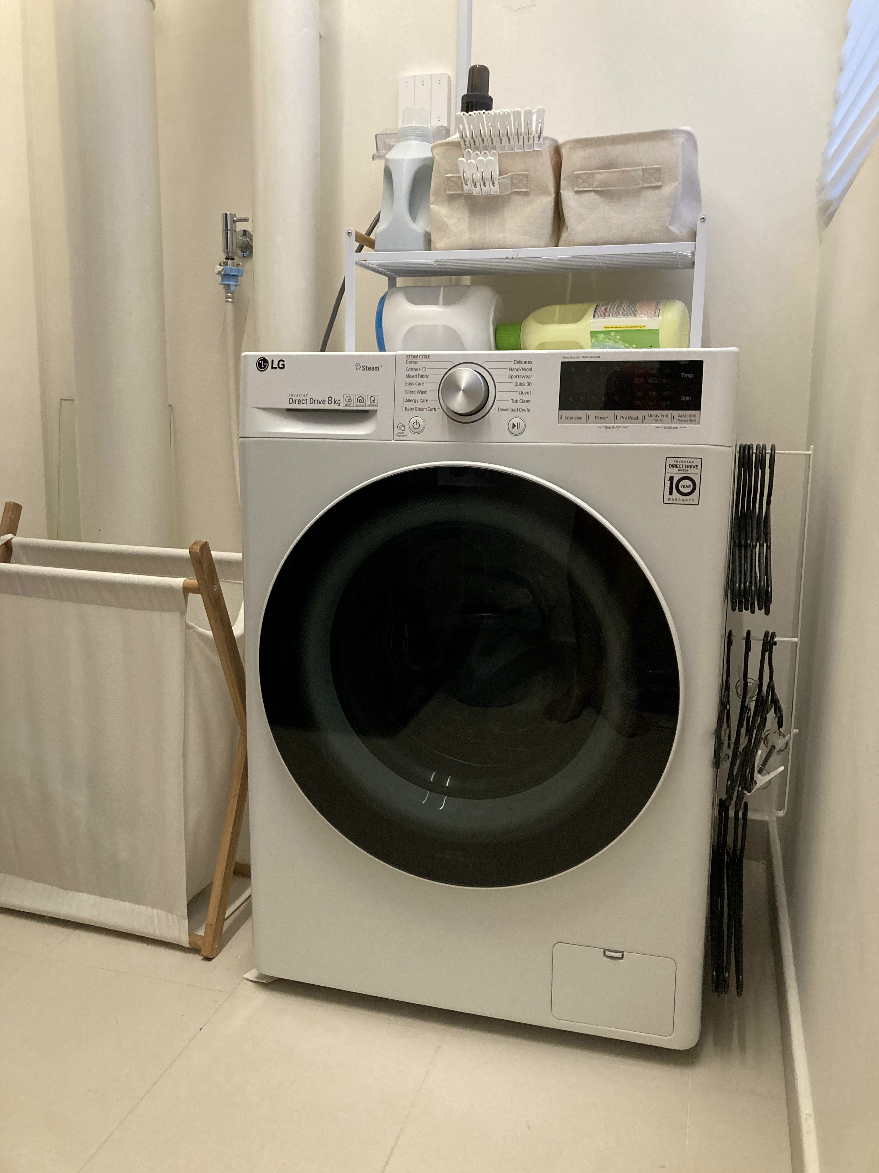 Service yard with a fridge and zero built-ins - Washing machine, LG washing machine, interior view, white washing machine