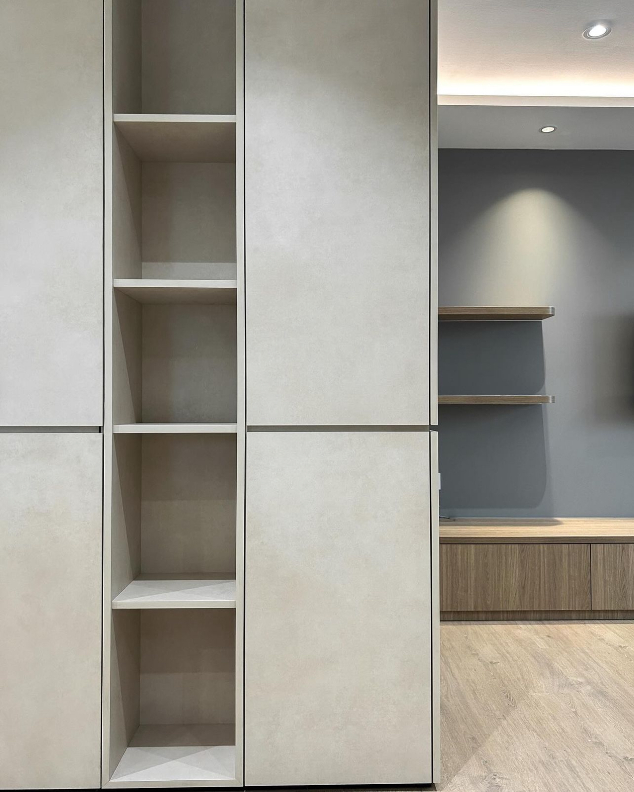 Unveiling The Littlestarry Loft - Light beige, minimalist, modern, sleek, contemporary, open shelving, empty, clean