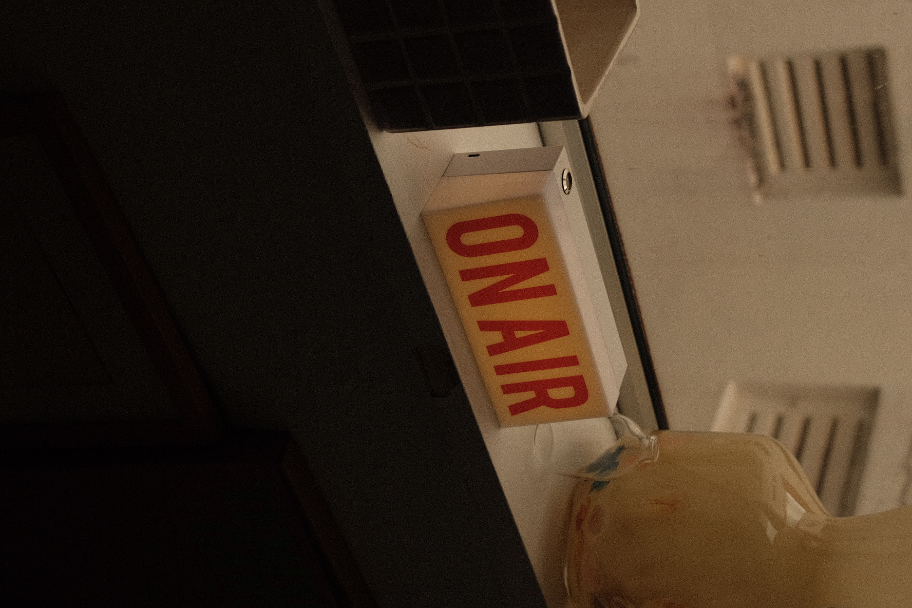 Our cozy corner in an eclectic home - On air sign on a door, illuminated sign, Office or public building sign, Ceiling vent