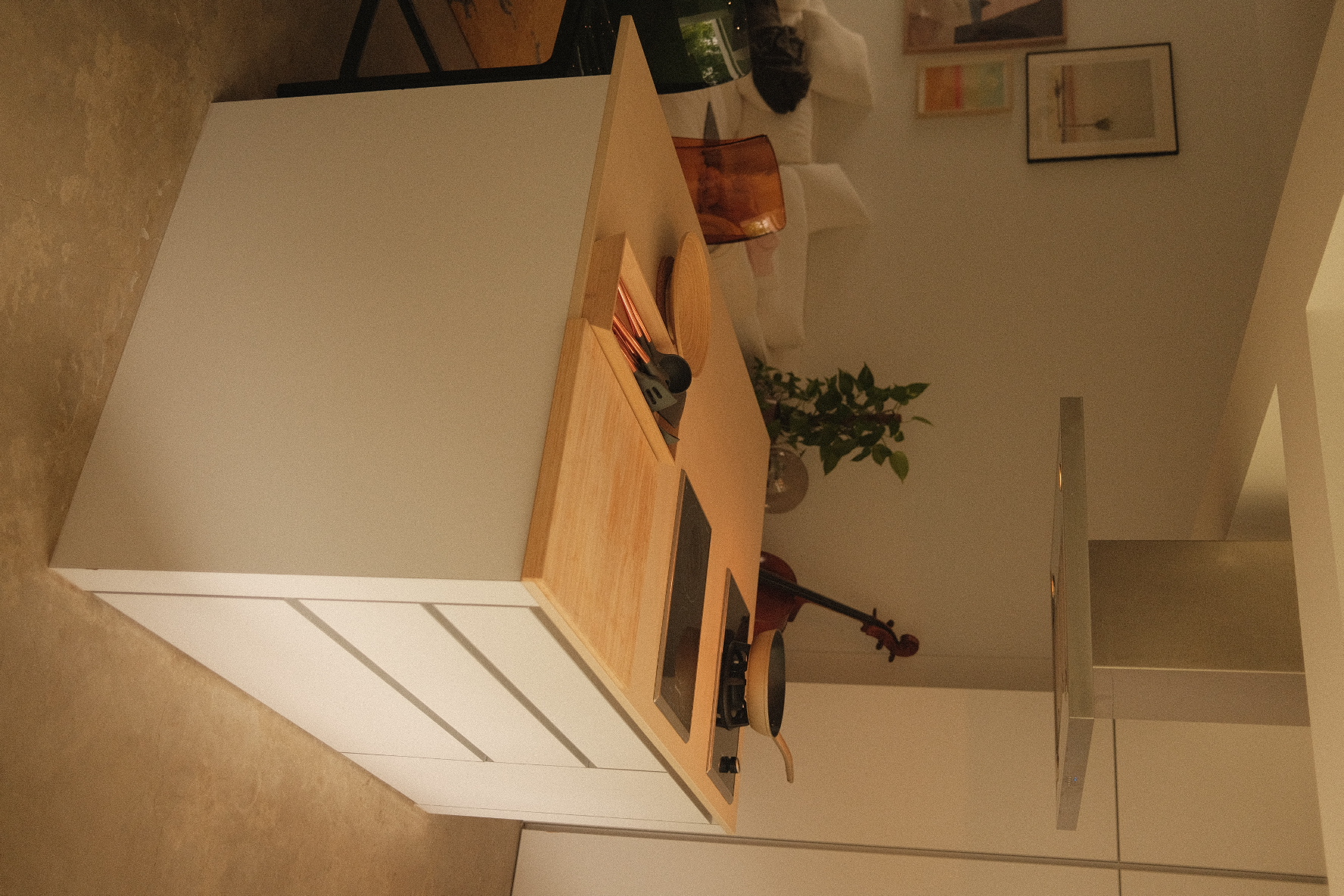 Kitchen Organisation around our Island Kitchen - modern kitchen cabinetry, minimalist design, wooden countertop, stainless
