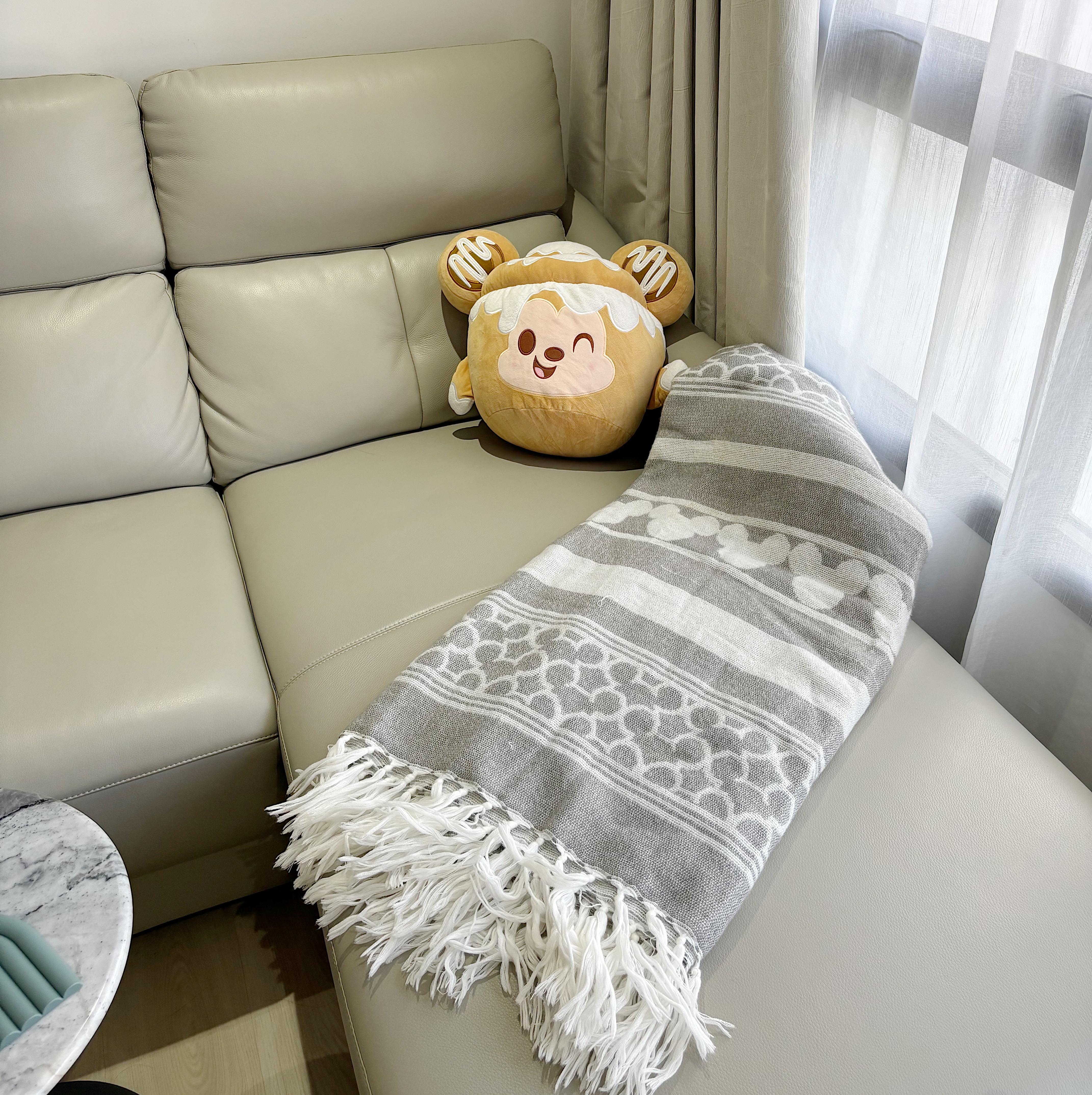 Ultimate Cozy Corner AKA the Sofa MVP - Lush, beige, modern, cozy, plush, soft, comfortable, inviting, warm, plush toy