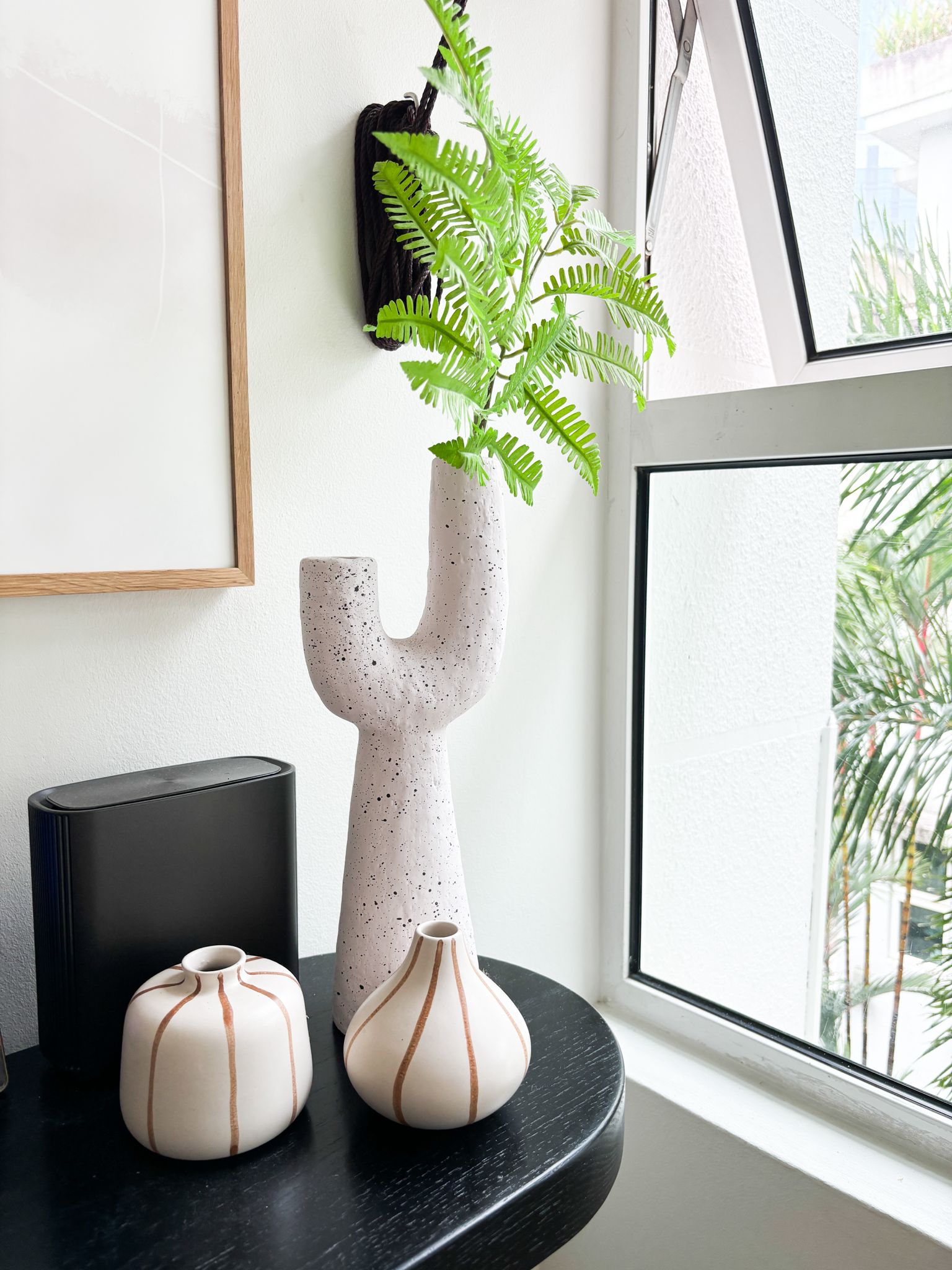 Bright and airy kids friendly home  - vase, potted plant, white speckled, modern design, abstract art, natural green, indoor