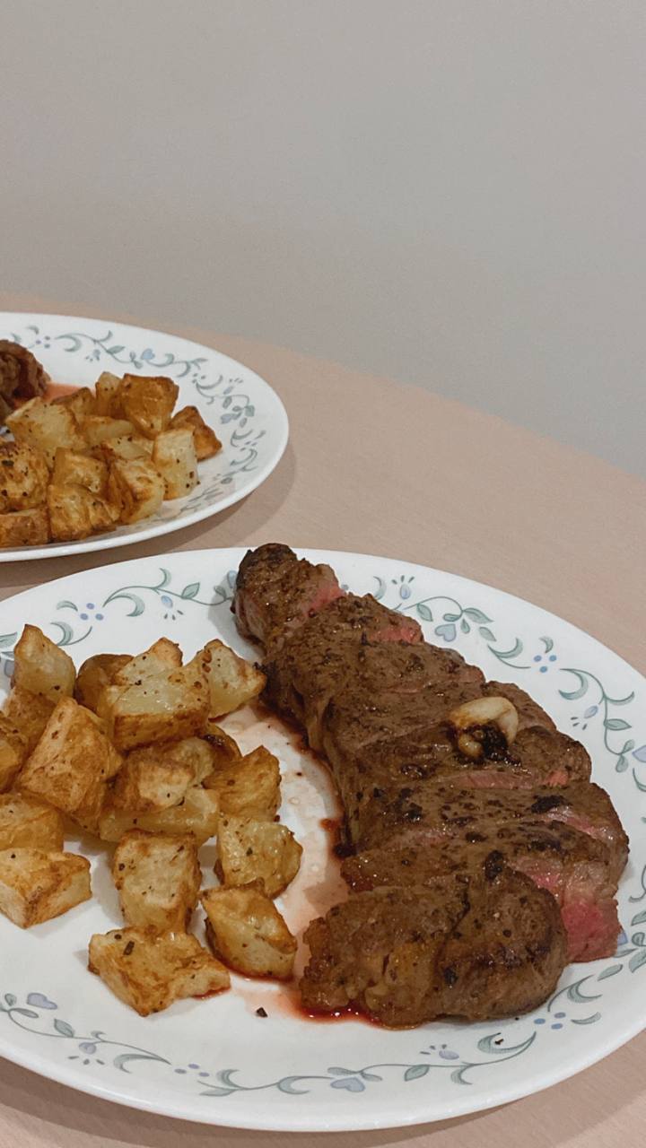 The Dining Area - Our Favourite Photo Spot - Grilled steak, roasted potatoes, savory dish, meatloaf, tender steak, juicy