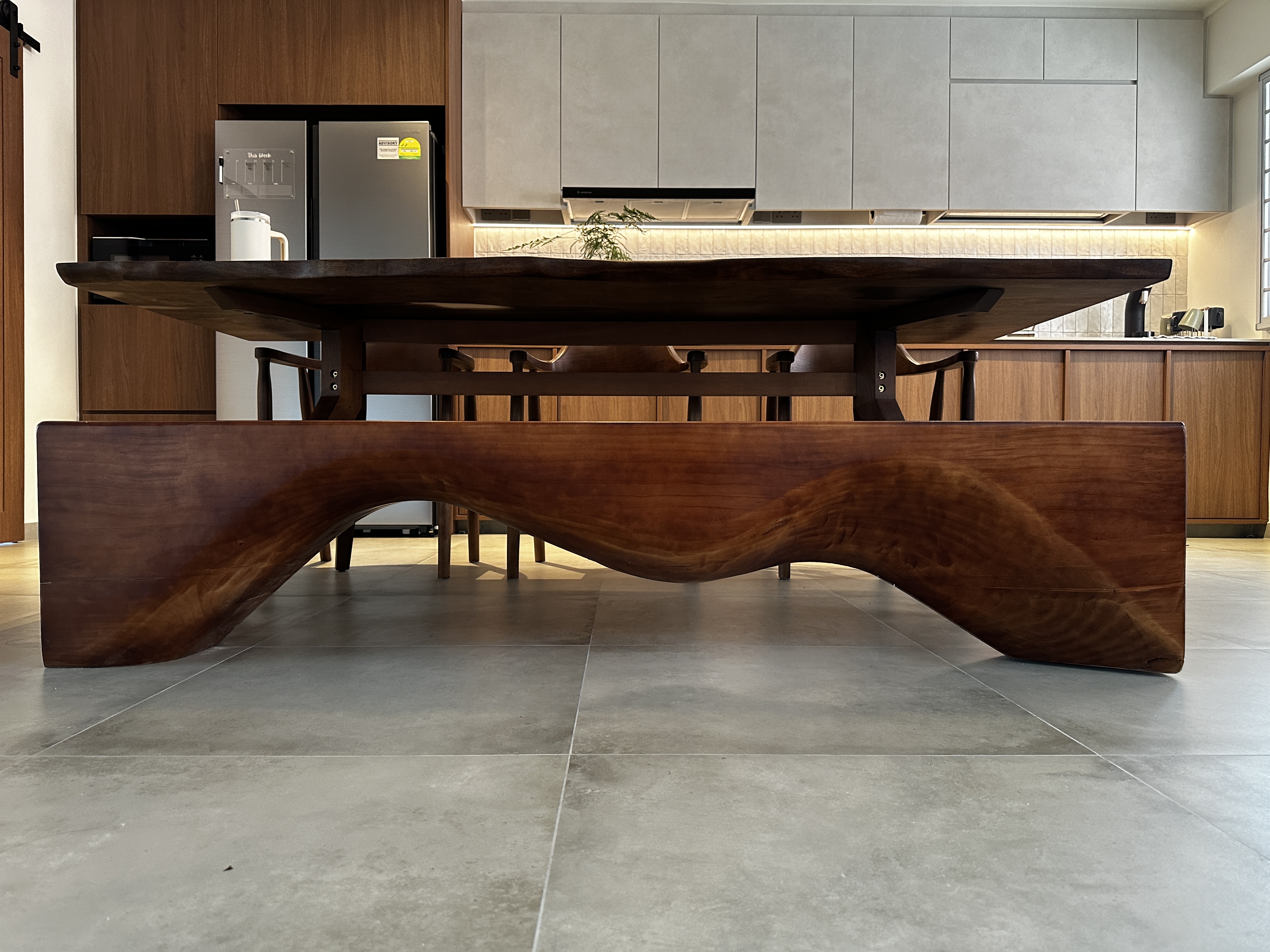 Our Dining Room: Japandi style with raw details - modern kitchen, contemporary design, wooden dining table, sleek cabinets