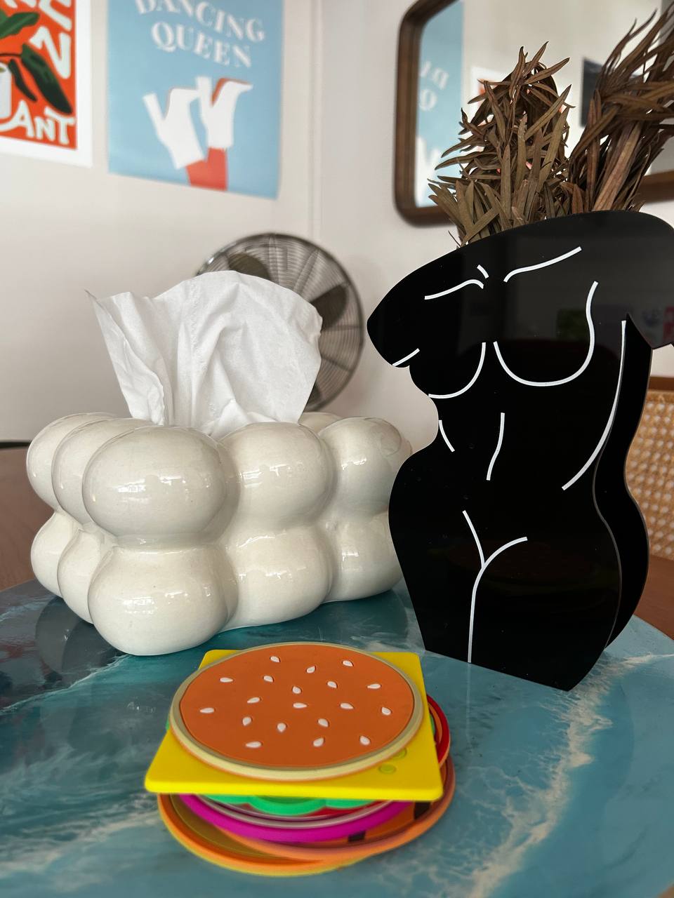 Hostess with the Mostest: dining area where we love to host! - Stylish black vase with white lines, White ceramic