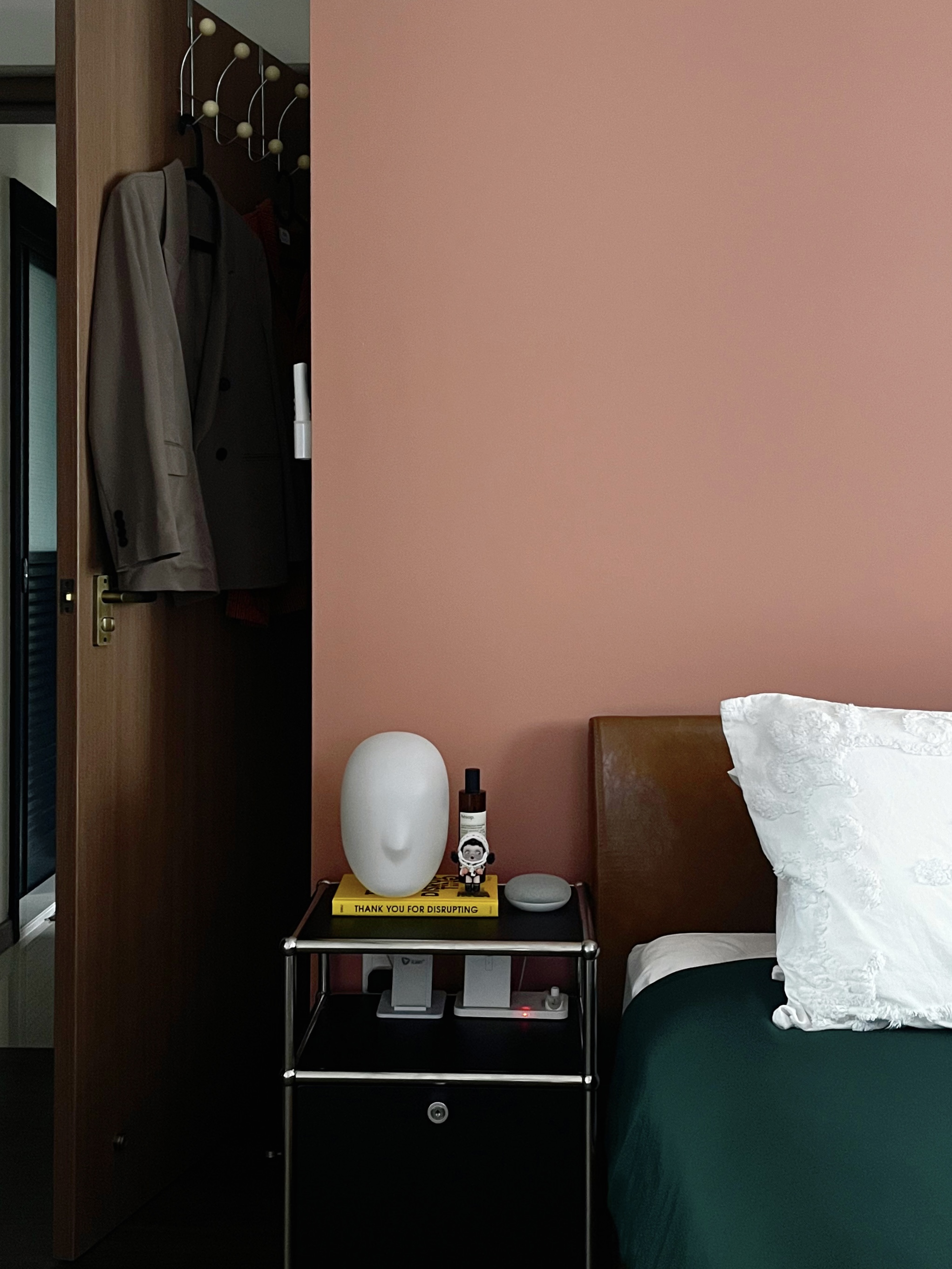 Our bedroom: A cosy escape into slumber  - Modern bedroom, minimalist decor, bedside table, brown leather headboard, white