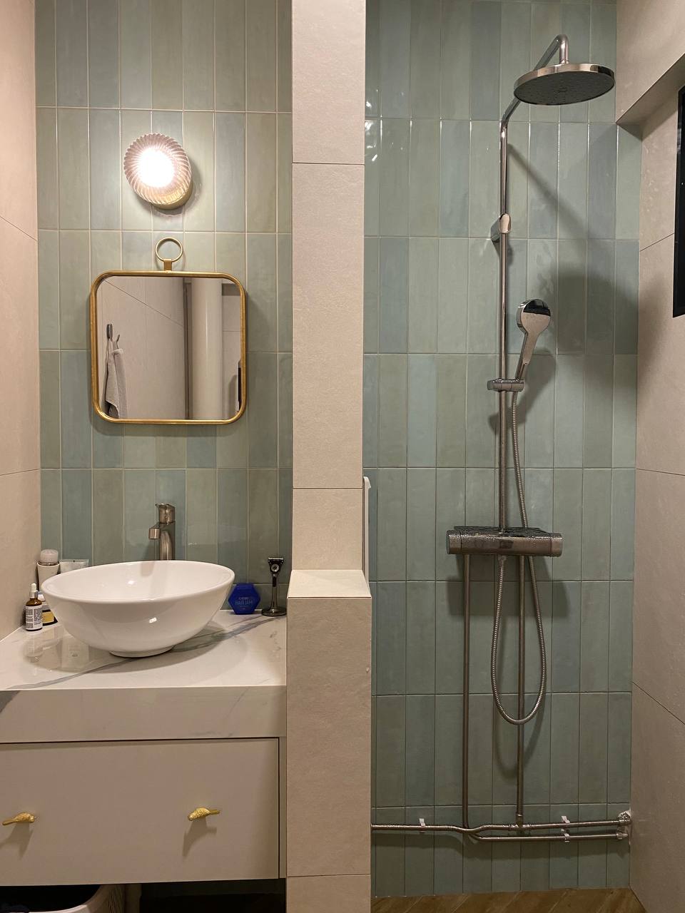 Embrace Serenity: Step into Our Dreamy IKEA-Inspired Bedroom Sanctuary - White sink, gold frame, bathroom vanity, mirror