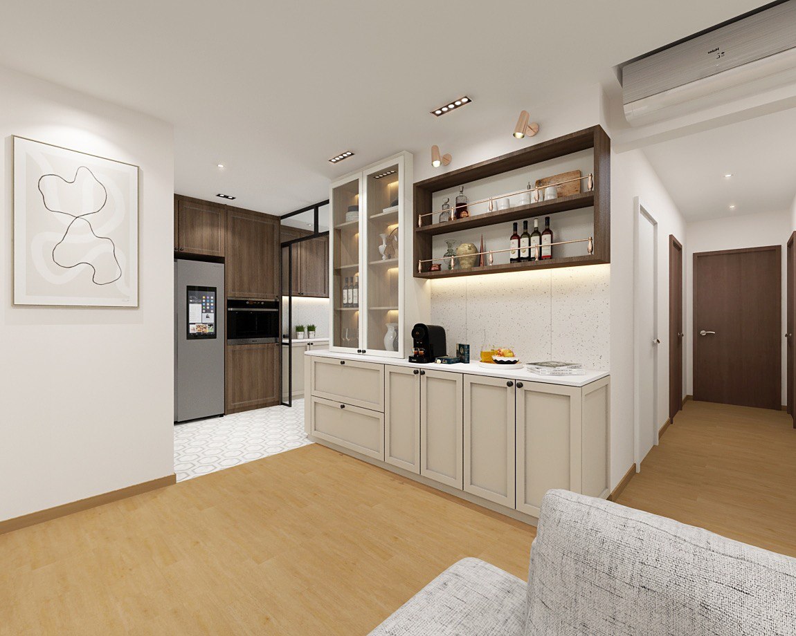 Our Render vs. Reality: 5-Room Resale - Modern kitchen with sleek design, minimalist decor, open shelving, contemporary