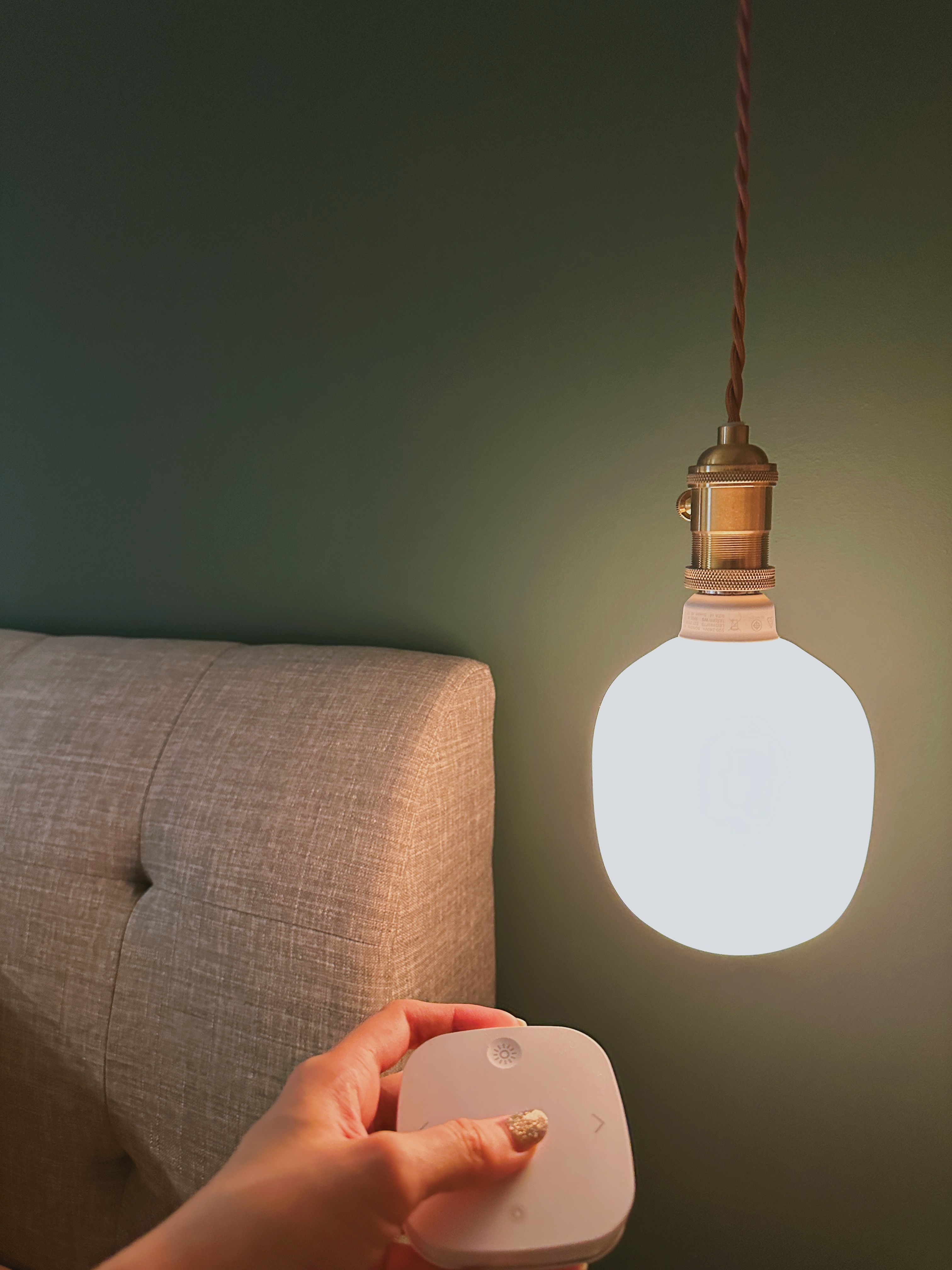 Our Bedroom: Can't get any bed-ter than this  - White smart light bulb, soft glow, ambient lighting, cozy atmosphere, modern