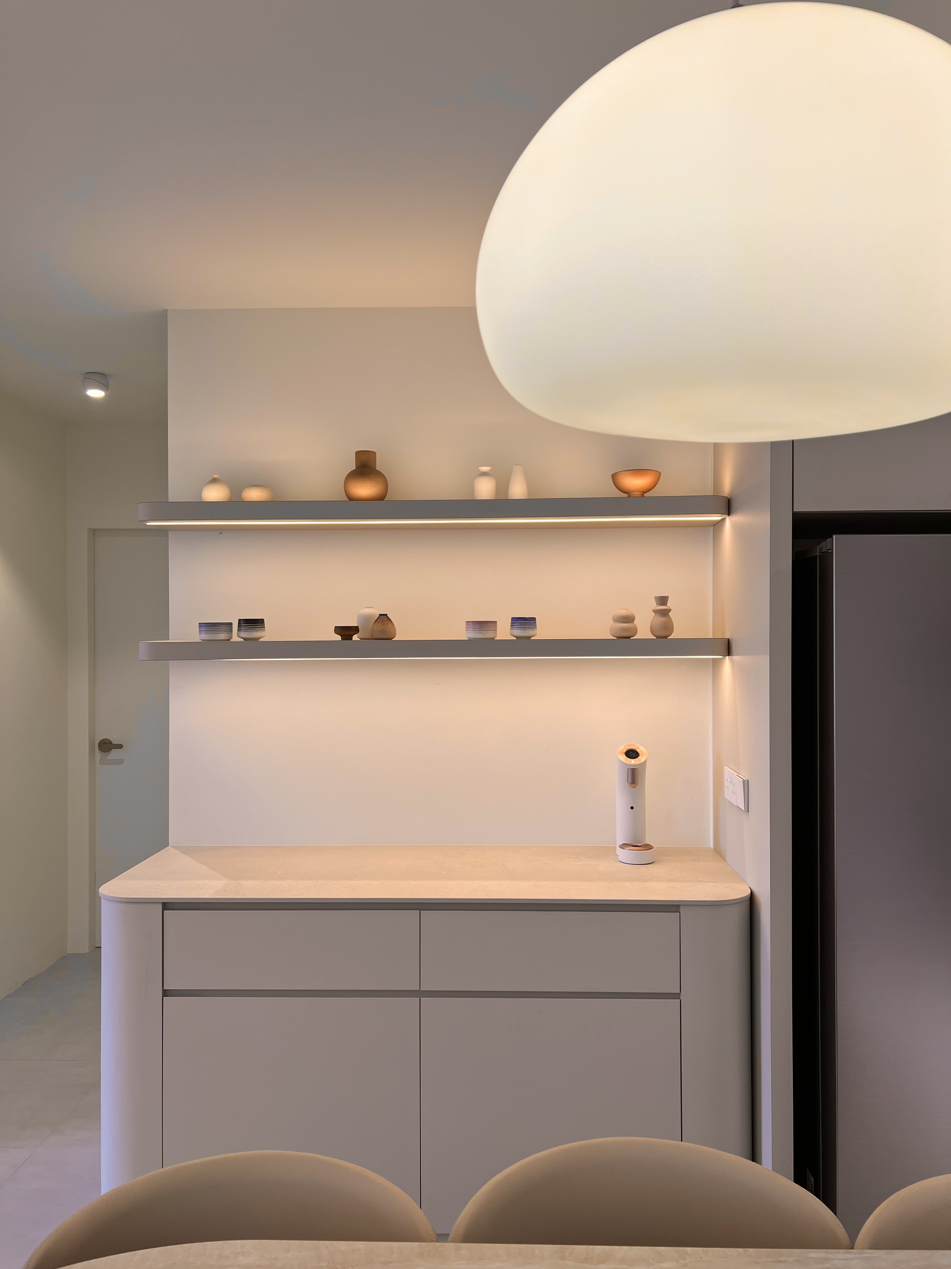 Be Our Guest: Gather Around Our Dining Table! - Modern minimalist kitchen, sleek design, contemporary decor, soft lighting