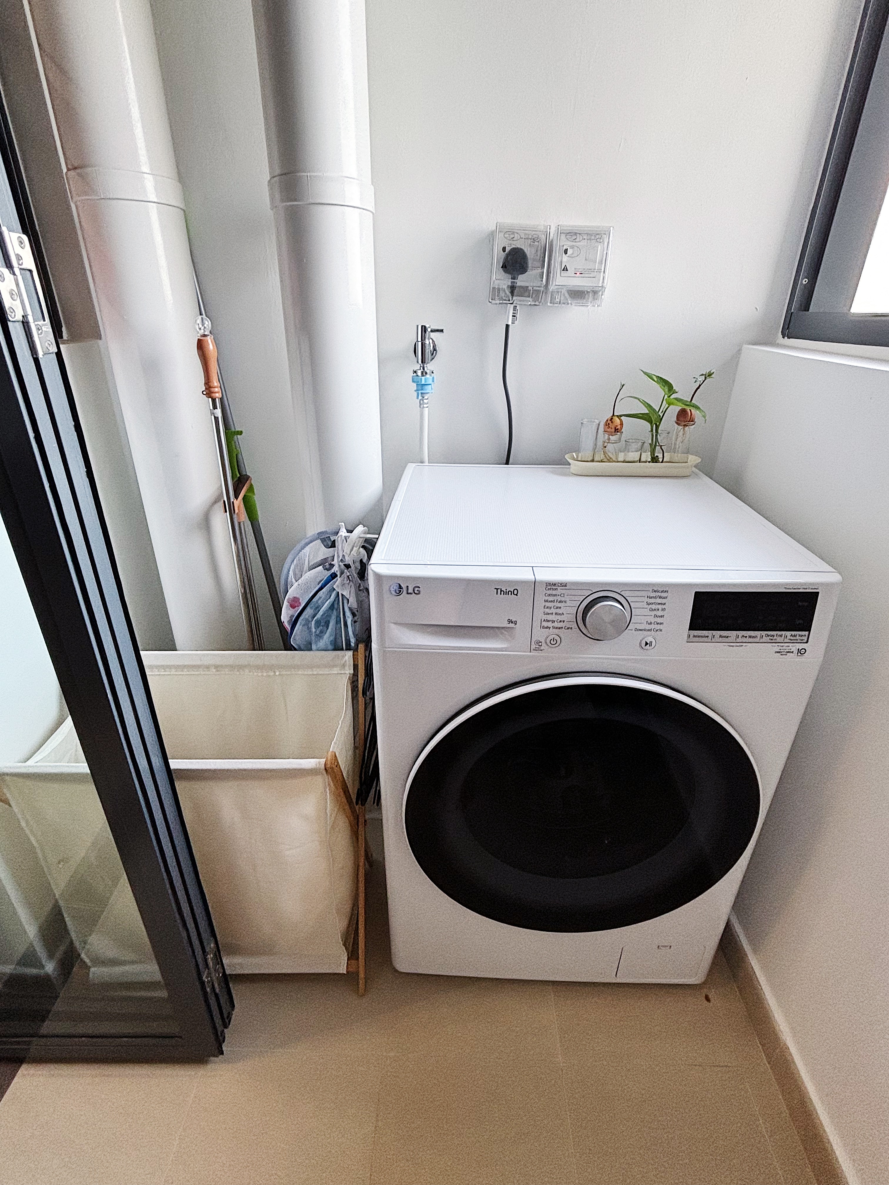 Our clean and organised service yard! - smart home, laundry room, washing machine, LG washing machine, 9kg capacity, laundry