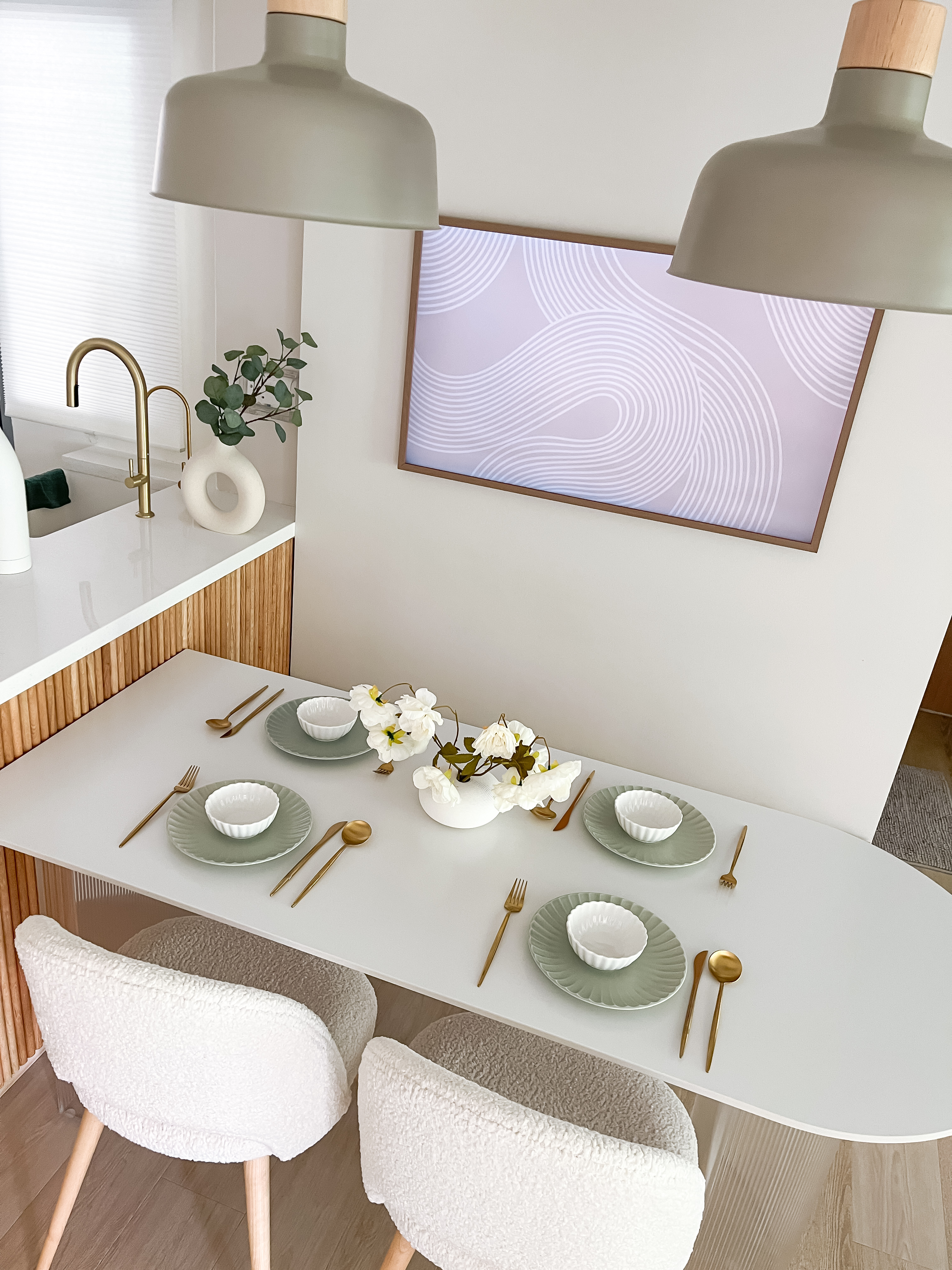 Our Dining Space: Where Lifestyle Meets Functionality - Modern dining room, minimalist design, elegant table setting, white