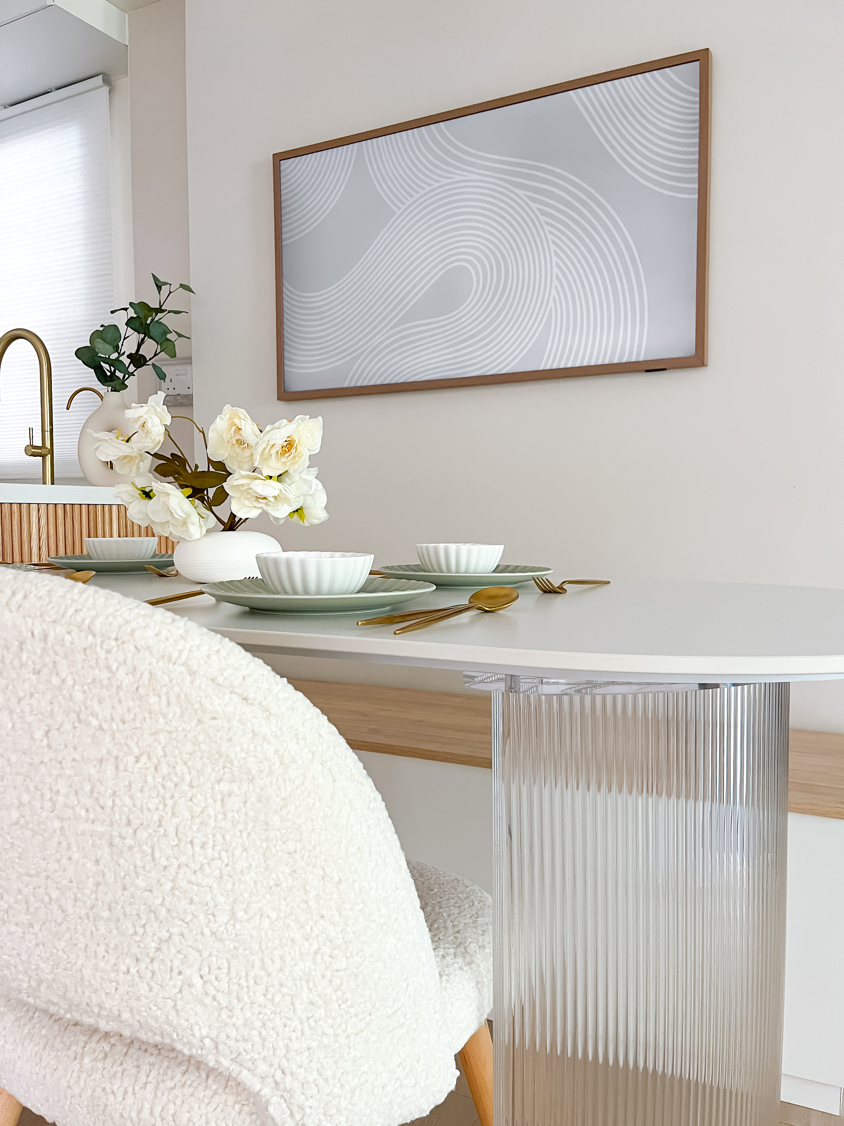 Our Dining Space: Where Lifestyle Meets Functionality - modern dining room, minimalist design, elegant table setting, white