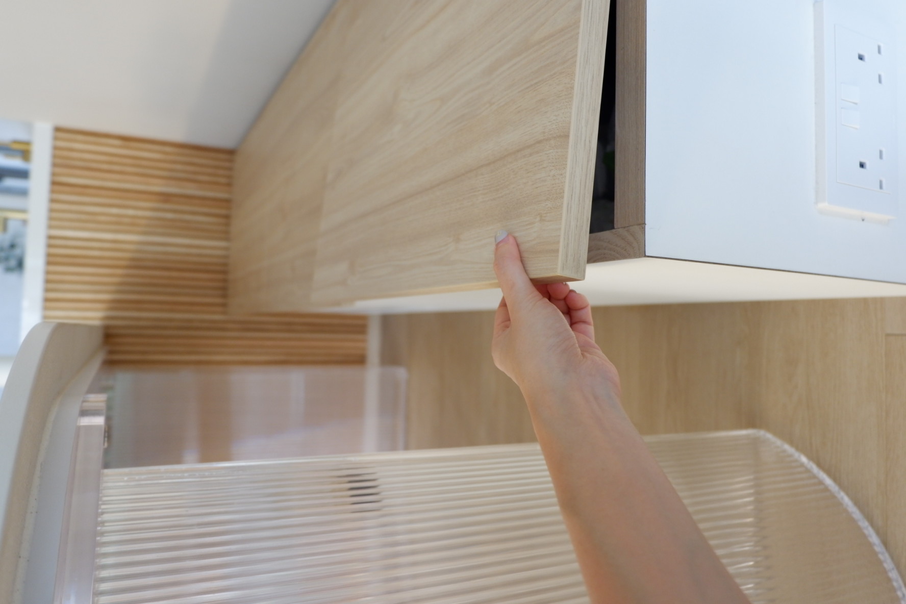 Our Dining Space: Where Lifestyle Meets Functionality - Wooden kitchen cabinet, modern kitchen design, light wood finish