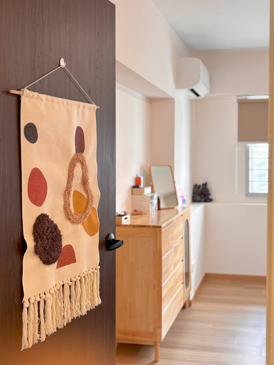 On Bedroom & Marriage Advices  - Mattress protector, decorative cloth, wooden vanity, light-colored walls, minimalist decor