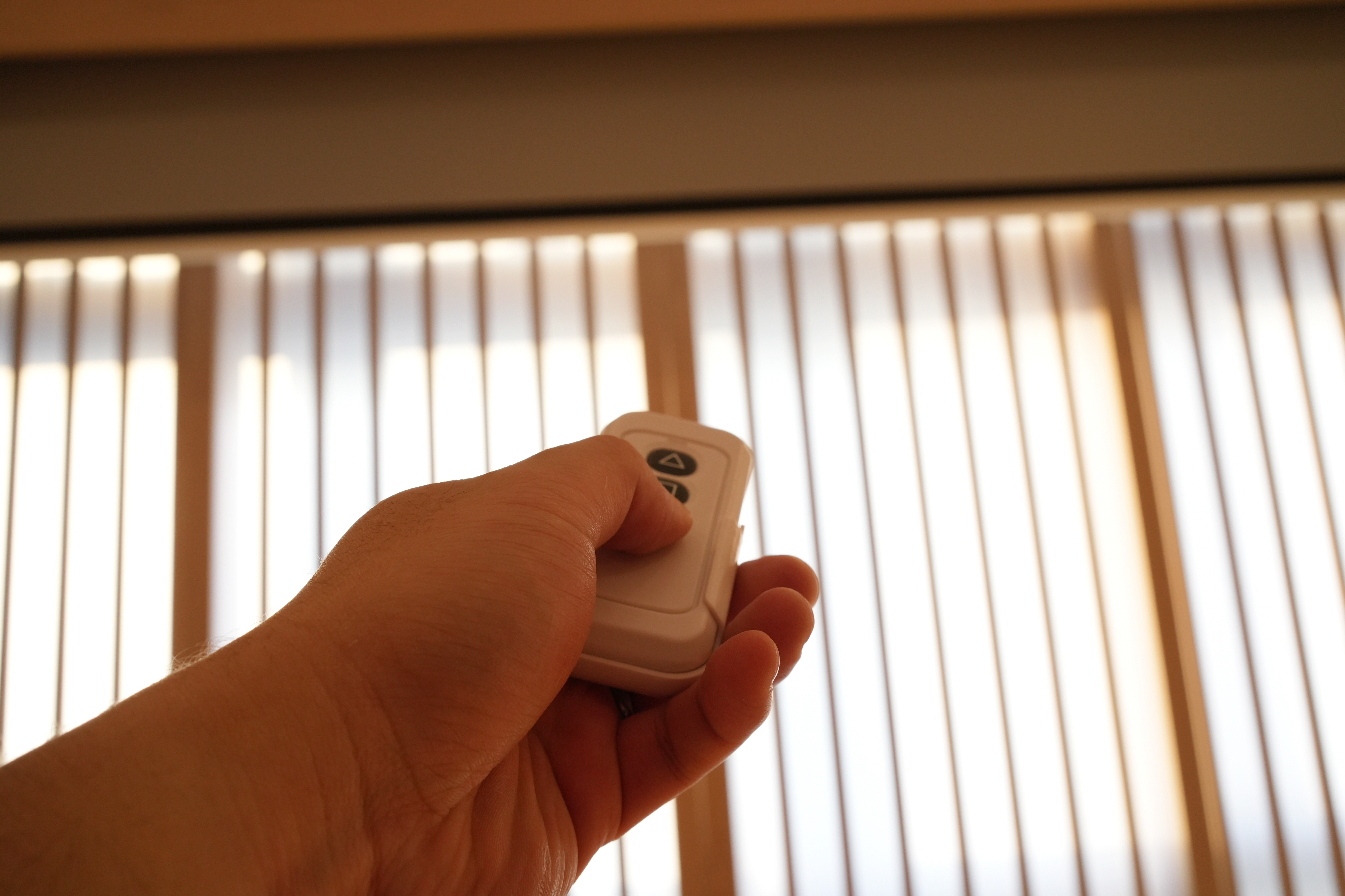 Our Living Room: Multi-Functional, Modern Japanese Versatility - Remote control, hand holding, blinds, vertical blinds