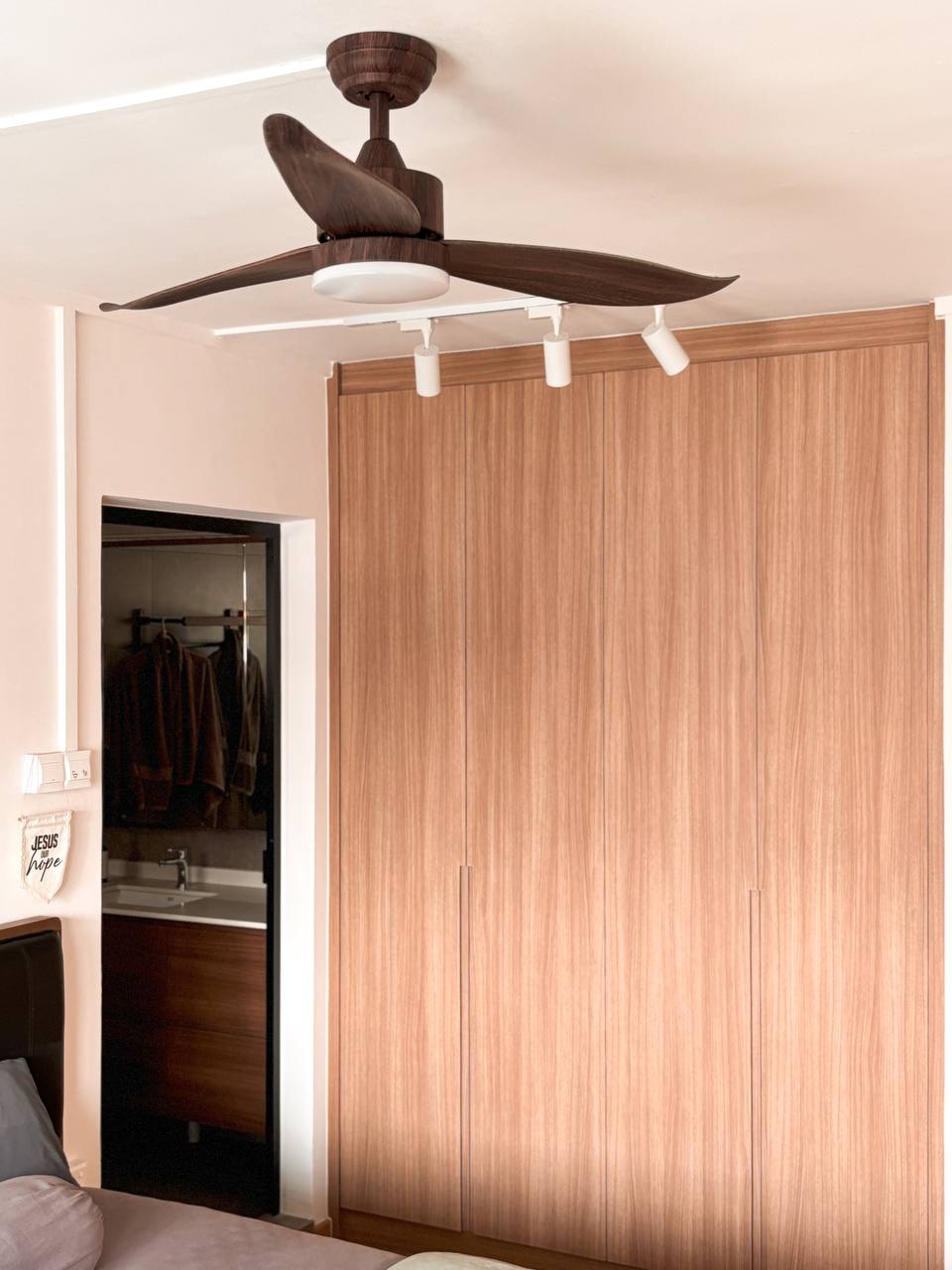 On Bedroom & Marriage Advices  - Wooden wardrobe, ceiling fan, wooden cabinets, light fixture, wooden texture, natural wood