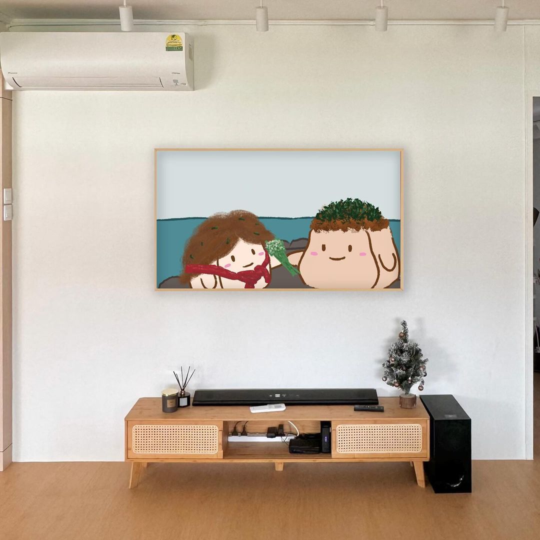 Living with restrictions: the tofu edition - Cartoon-style illustration of a smiling couple sharing a green vegetable