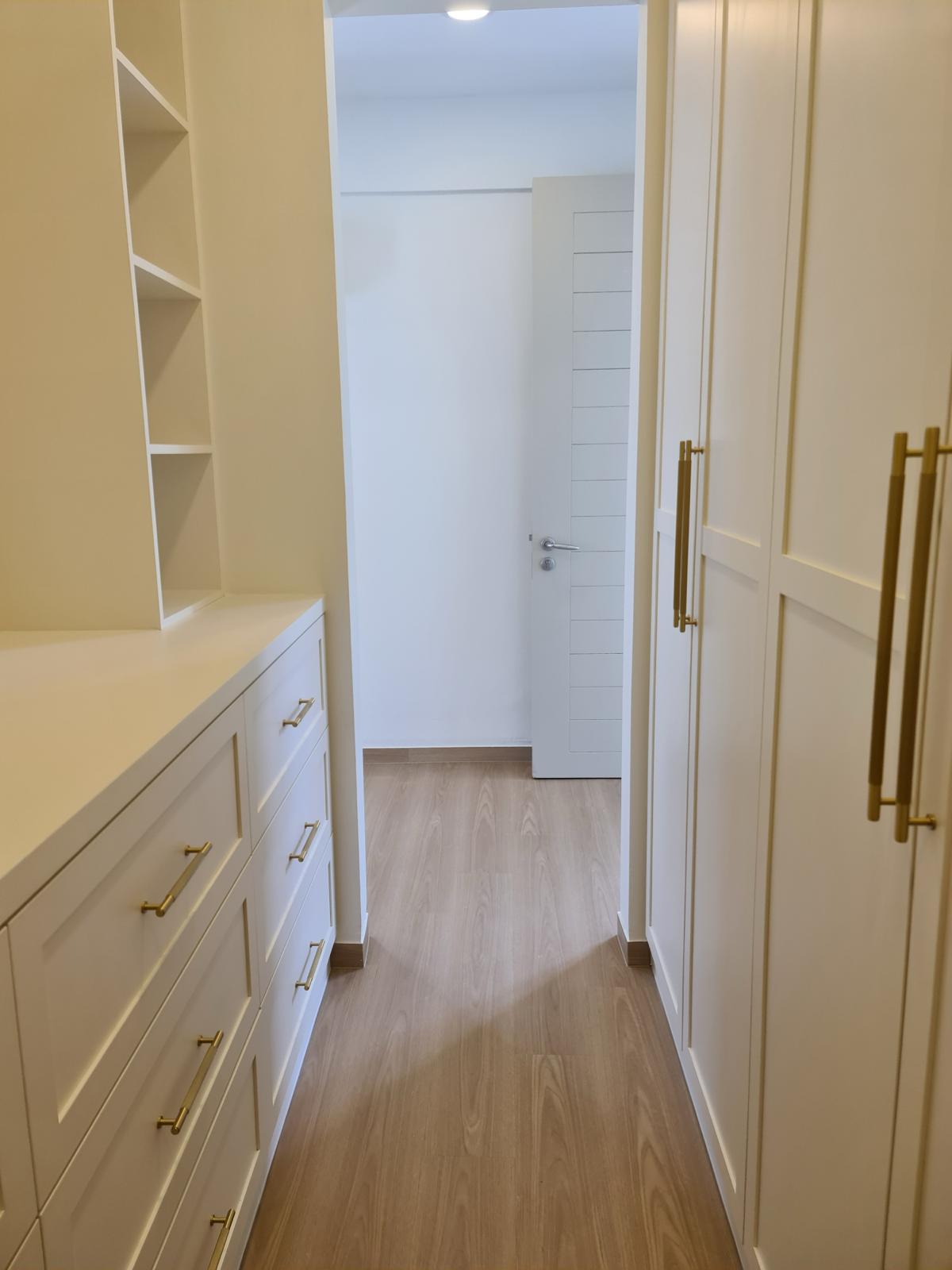 Our master bedroom : our sanctuary to rest and relax - White cabinetry, minimalist design, light wooden flooring, sleek