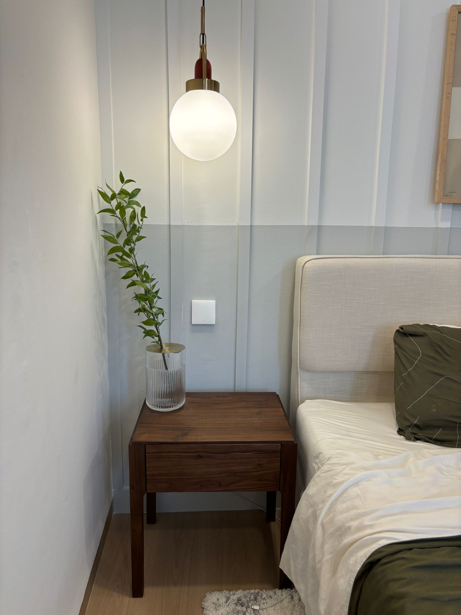 Our master bedroom : our sanctuary to rest and relax - Modern minimalist bedroom, cozy corner, wooden nightstand, green