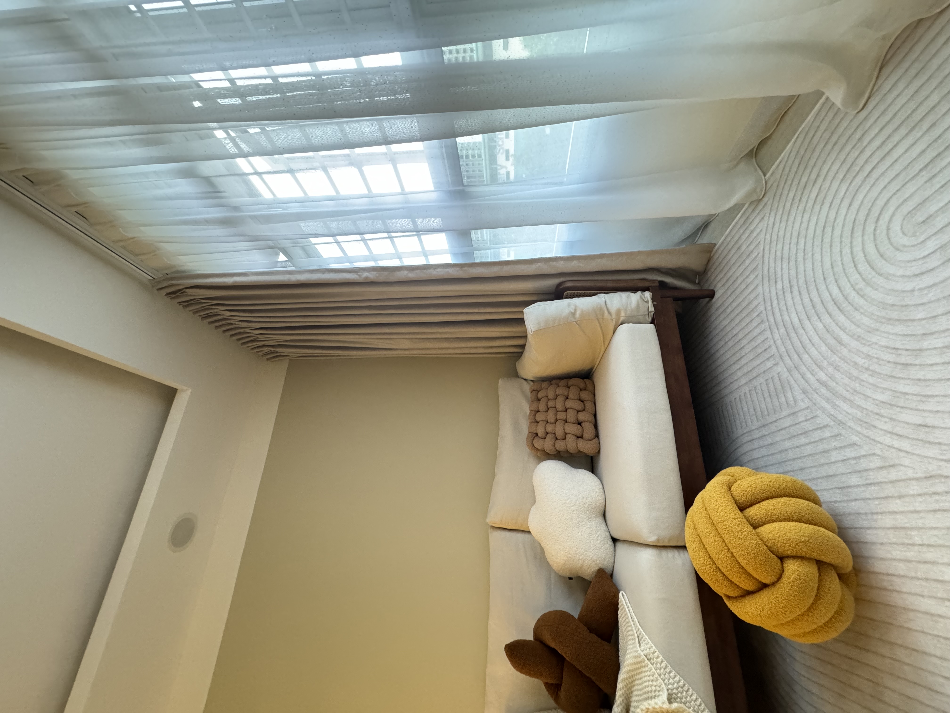 Living Room: Embracing Nordic Warmth with Wooden and Rattan Accents - Soft, cozy, inviting, minimalist, modern, airy, natural