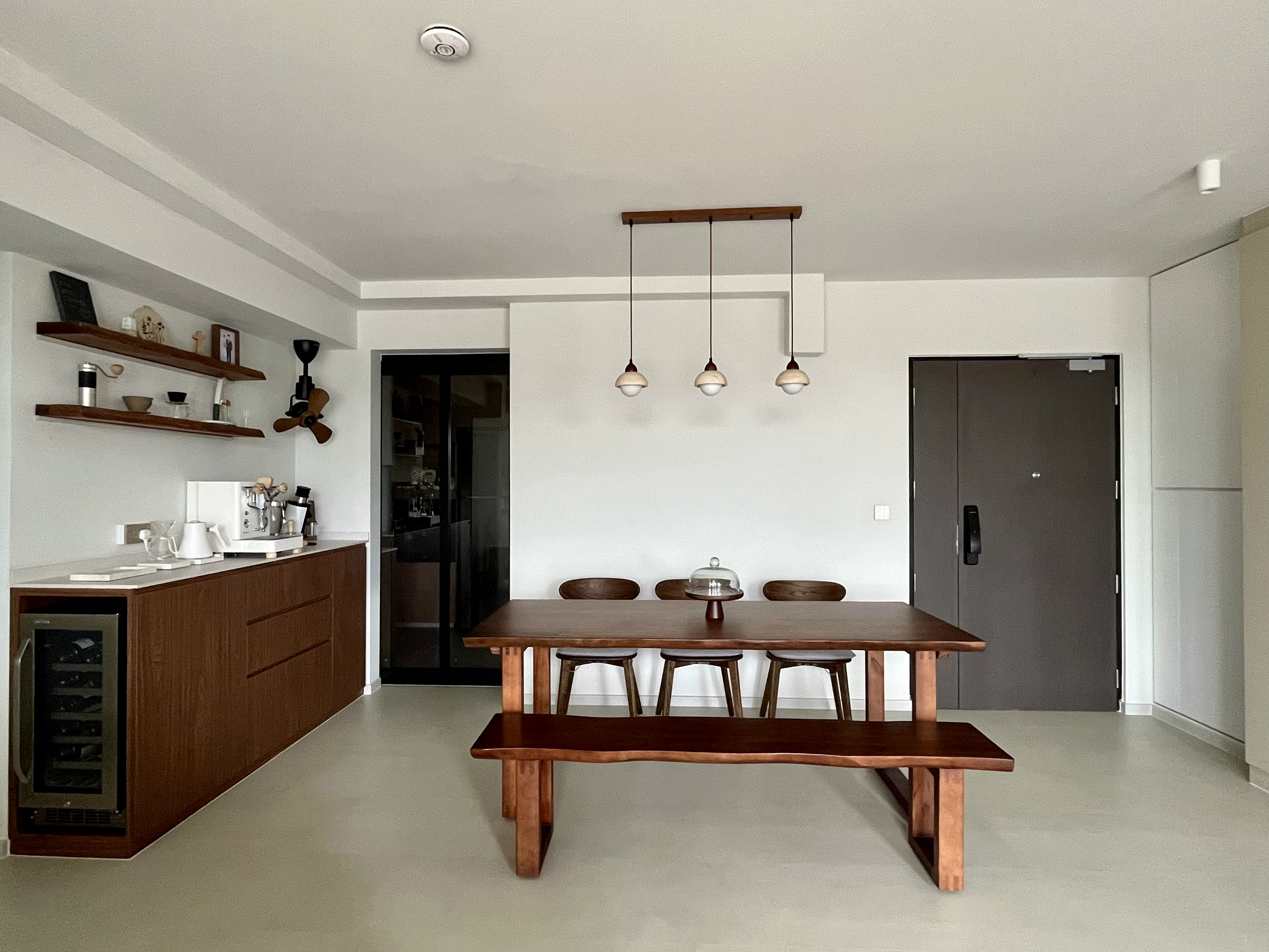 Welcome Home: A "Sand-sory" Escape - modern kitchen, minimalist design, open-concept space, wooden dining table, built-in