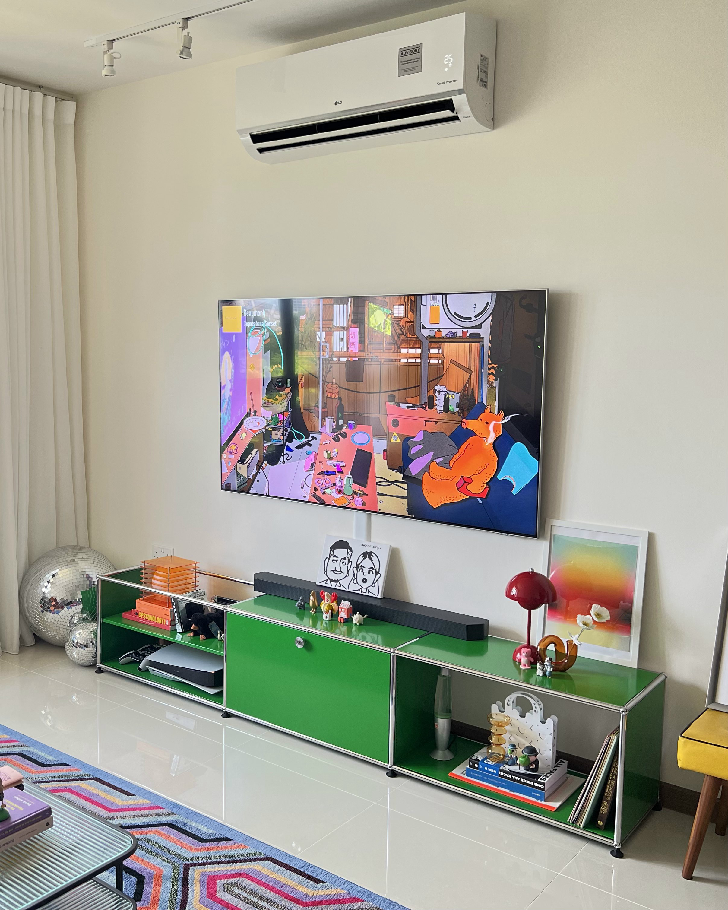 A Playground for Conversations  - Modern living room, contemporary decor, vibrant colors, minimalist design, large