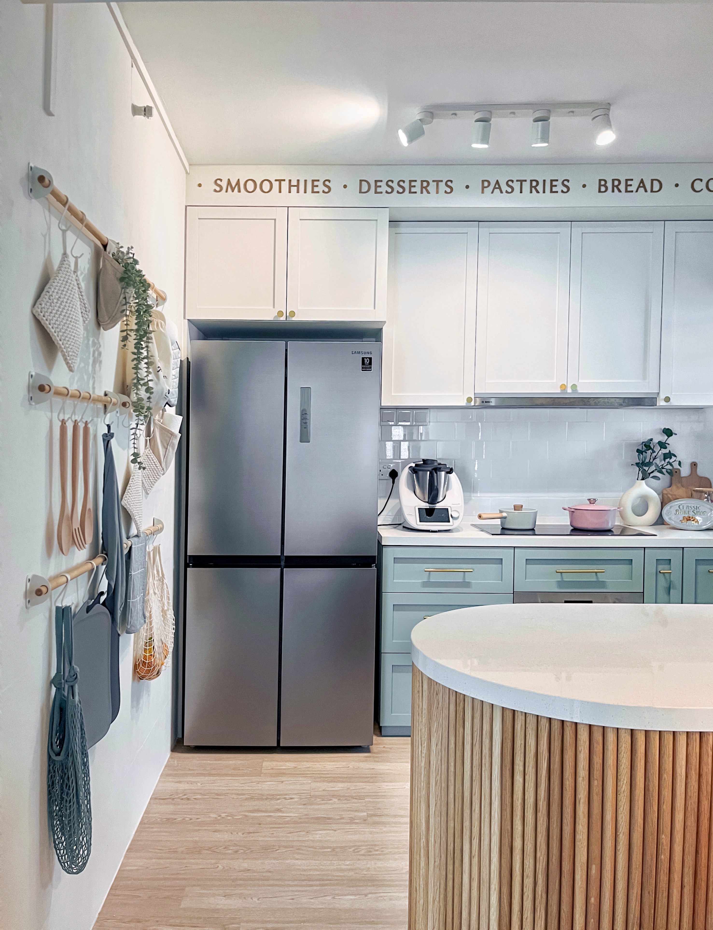 Inside Our Cosy & Airy Scandinavian 4-Room HDB - Smoothies, desserts, pastries, bread, and more, hanging on the wall, kitchen