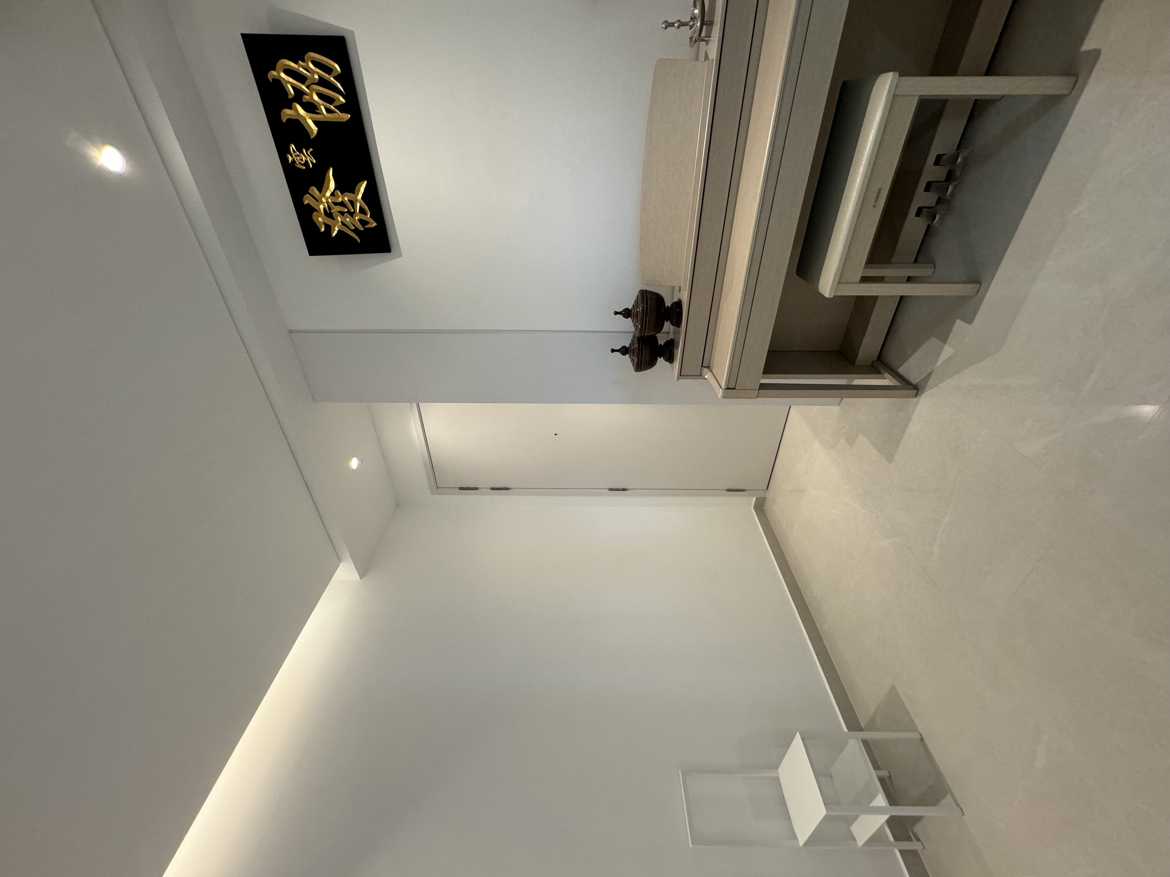 Living @ Rumah Beacon - modern minimalist interior, sleek white walls, contemporary design, open space, minimalist decor