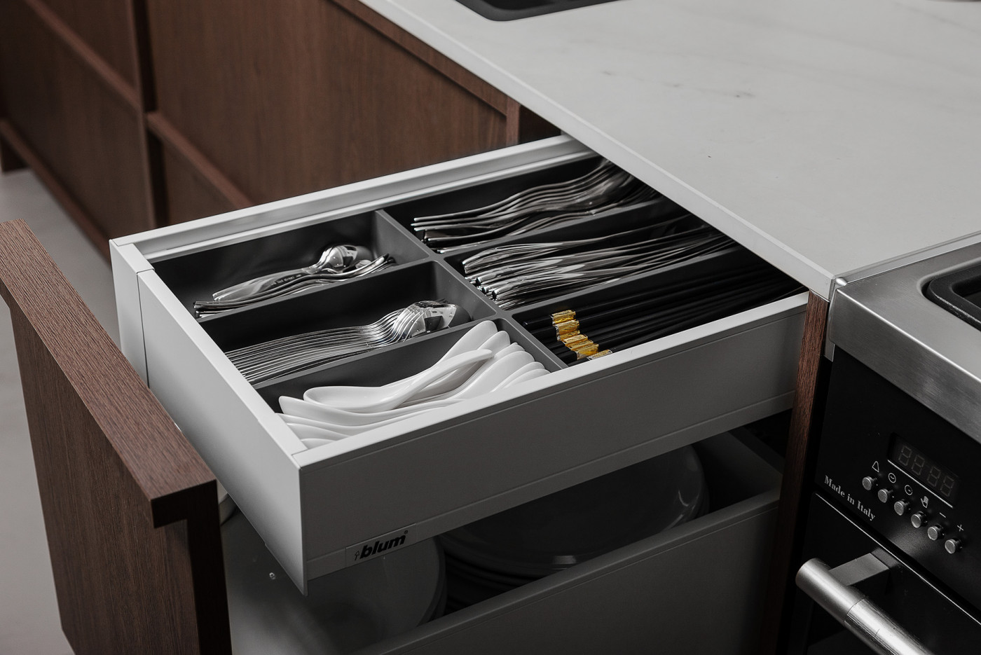 Achieving Our Kitchen Goals Despite A Little Hiccup! - Kitchen drawer, stainless steel, organized utensils, white interior