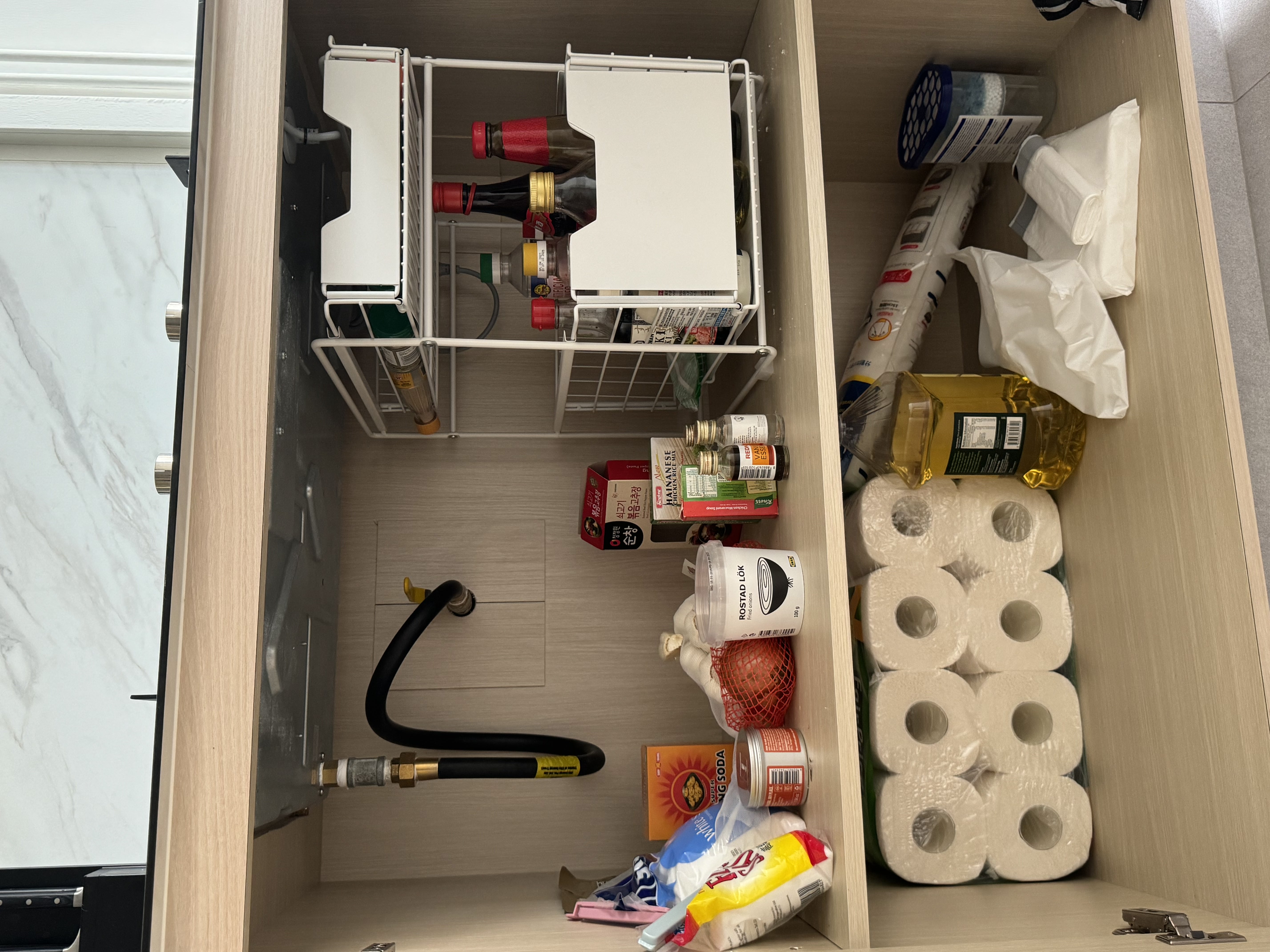 MasterChef Singapore: The Tofu Edition! - Organized pantry, neatly arranged, white shelves, wooden cabinet, kitchen