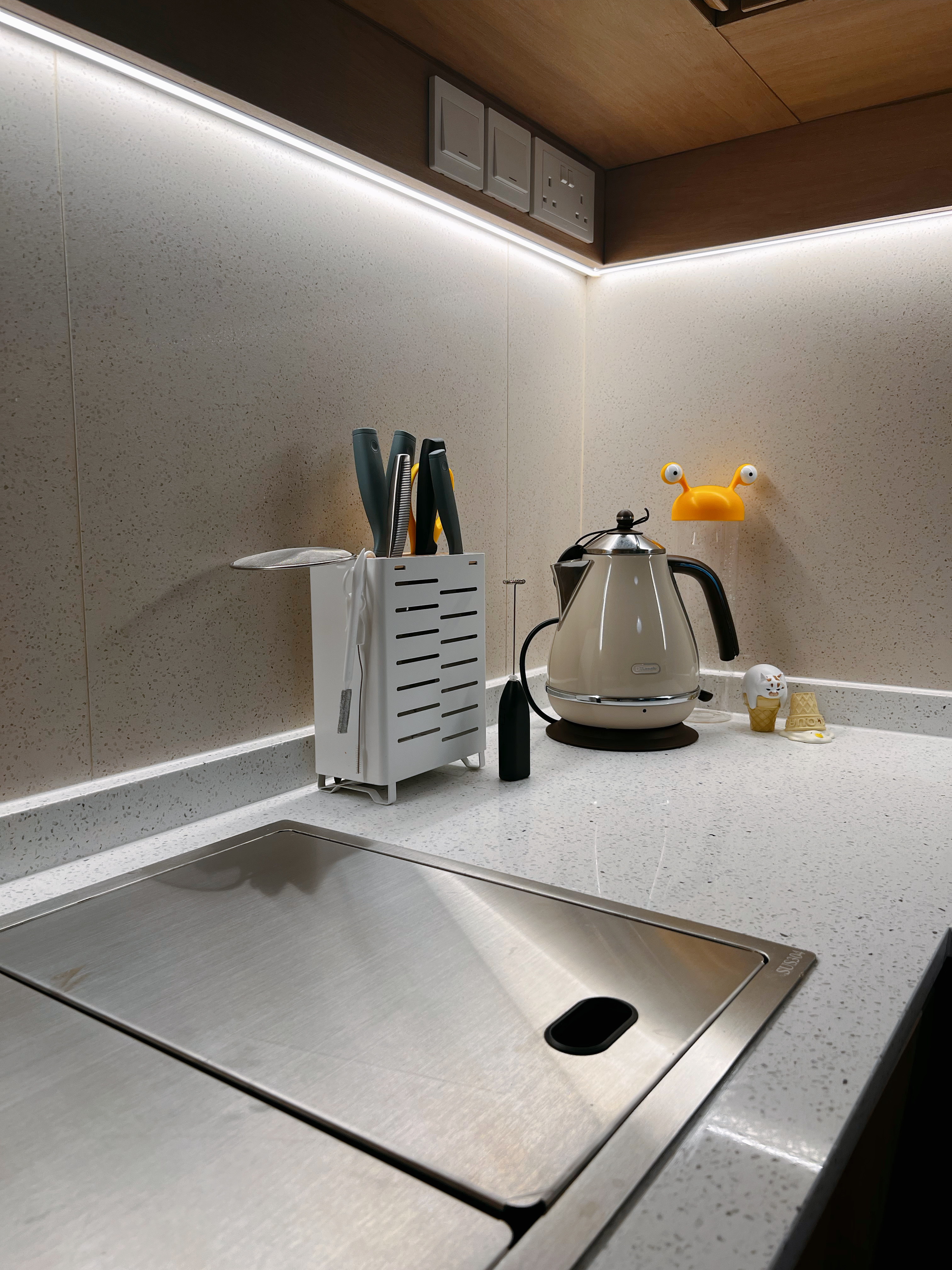 Crafting Our Open-Closed Culinary Station: The Kitchen - Kitchen countertop, modern kitchen, stainless steel sink, white