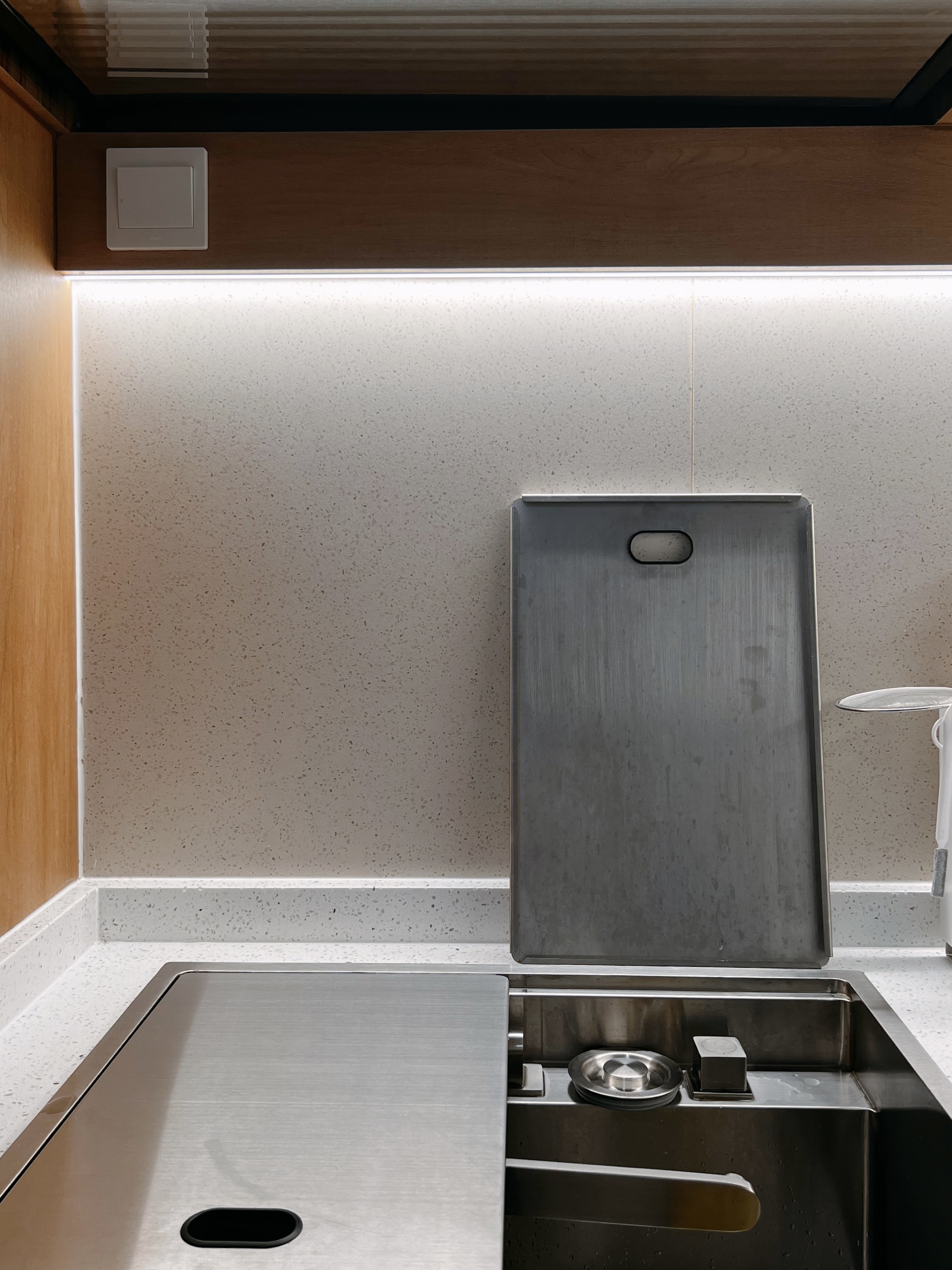 Crafting Our Open-Closed Culinary Station: The Kitchen - Wooden cabinets, stainless steel sink, modern kitchen, under-counter