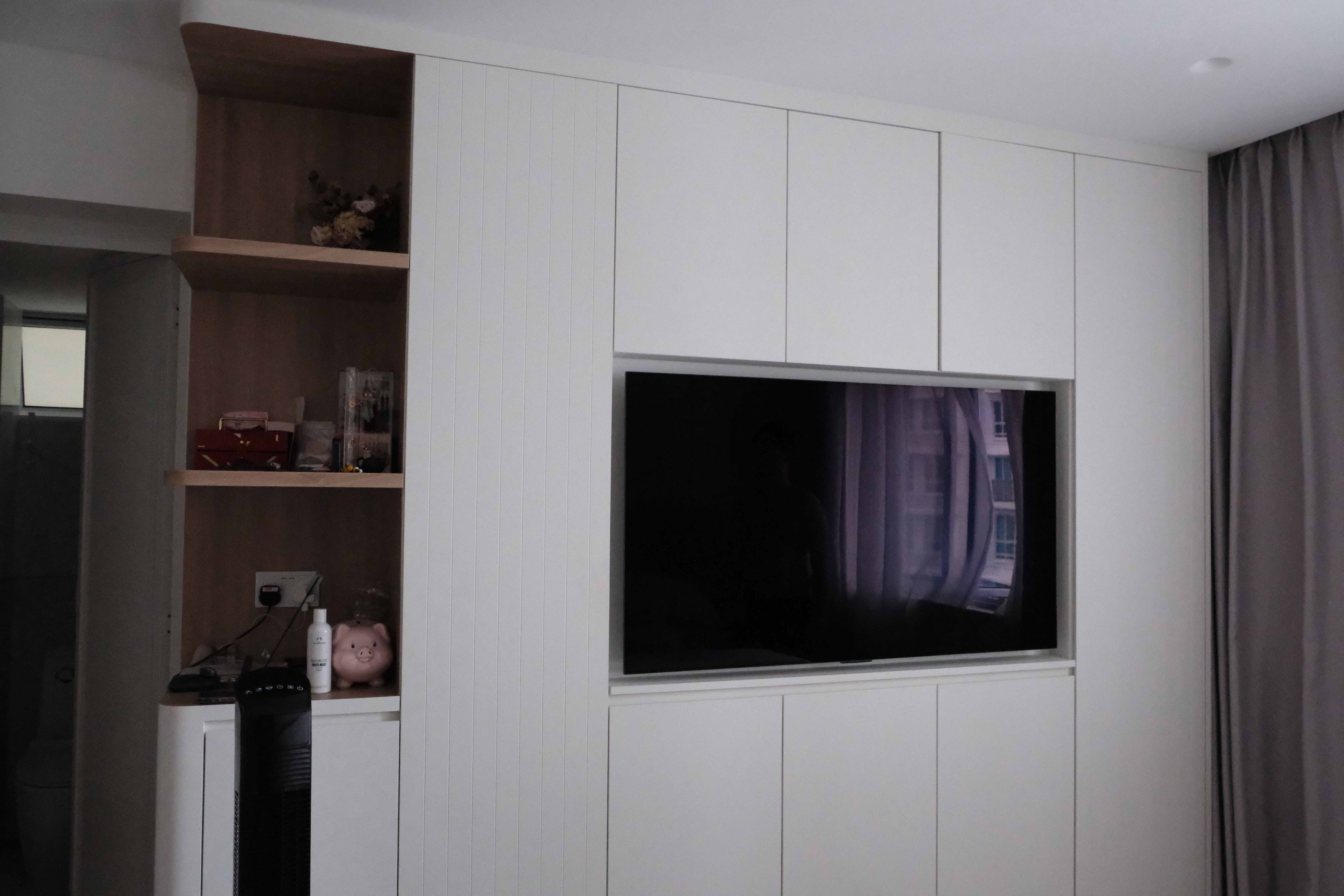 Discover Tranquility: A Scandinavian-Inspired Master Bedroom - Modern minimalist living room, sleek entertainment center