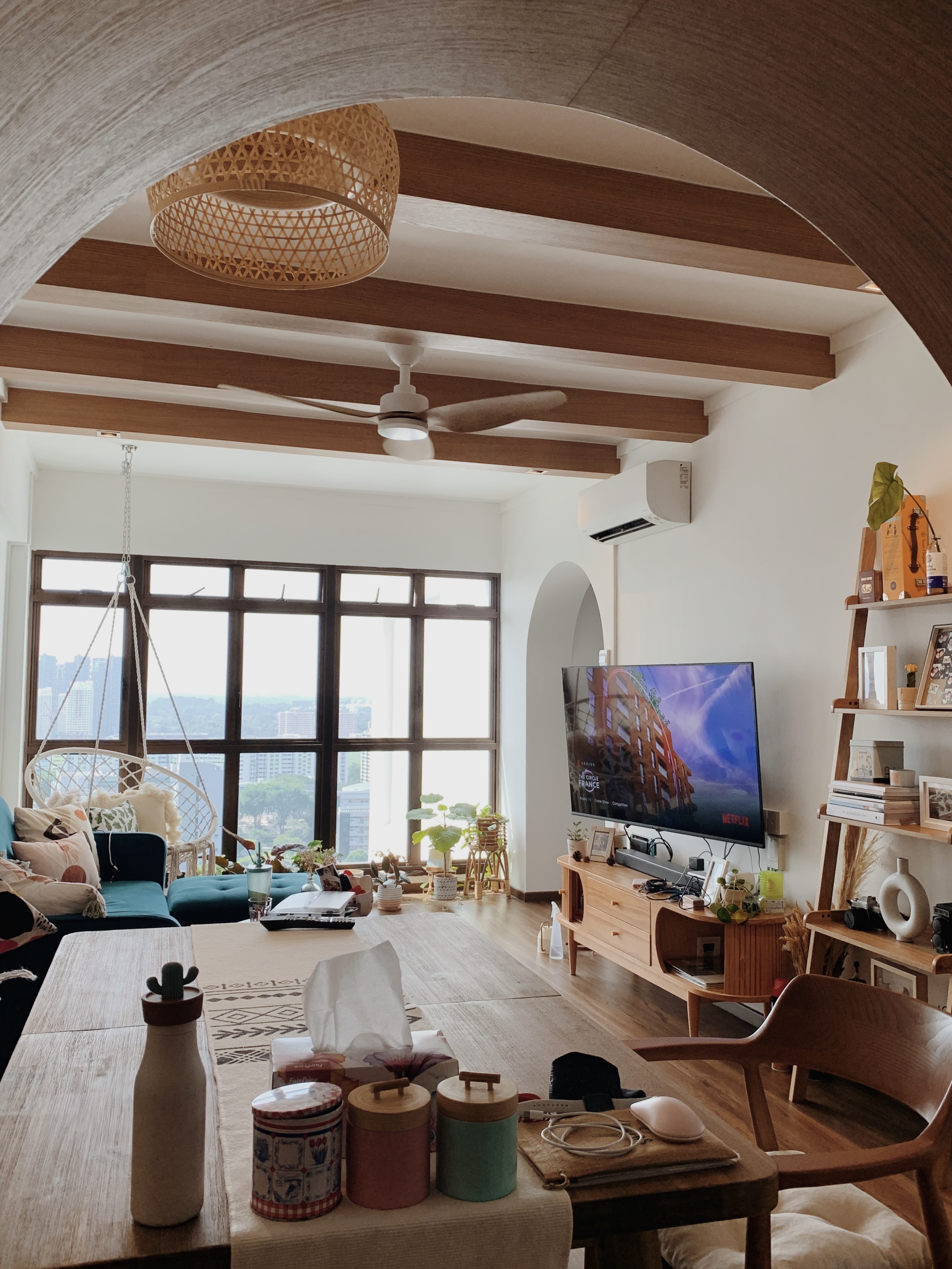 Self-designed-Farmhouse-Living-Room-with-Floor-to-Ceiling-Windows