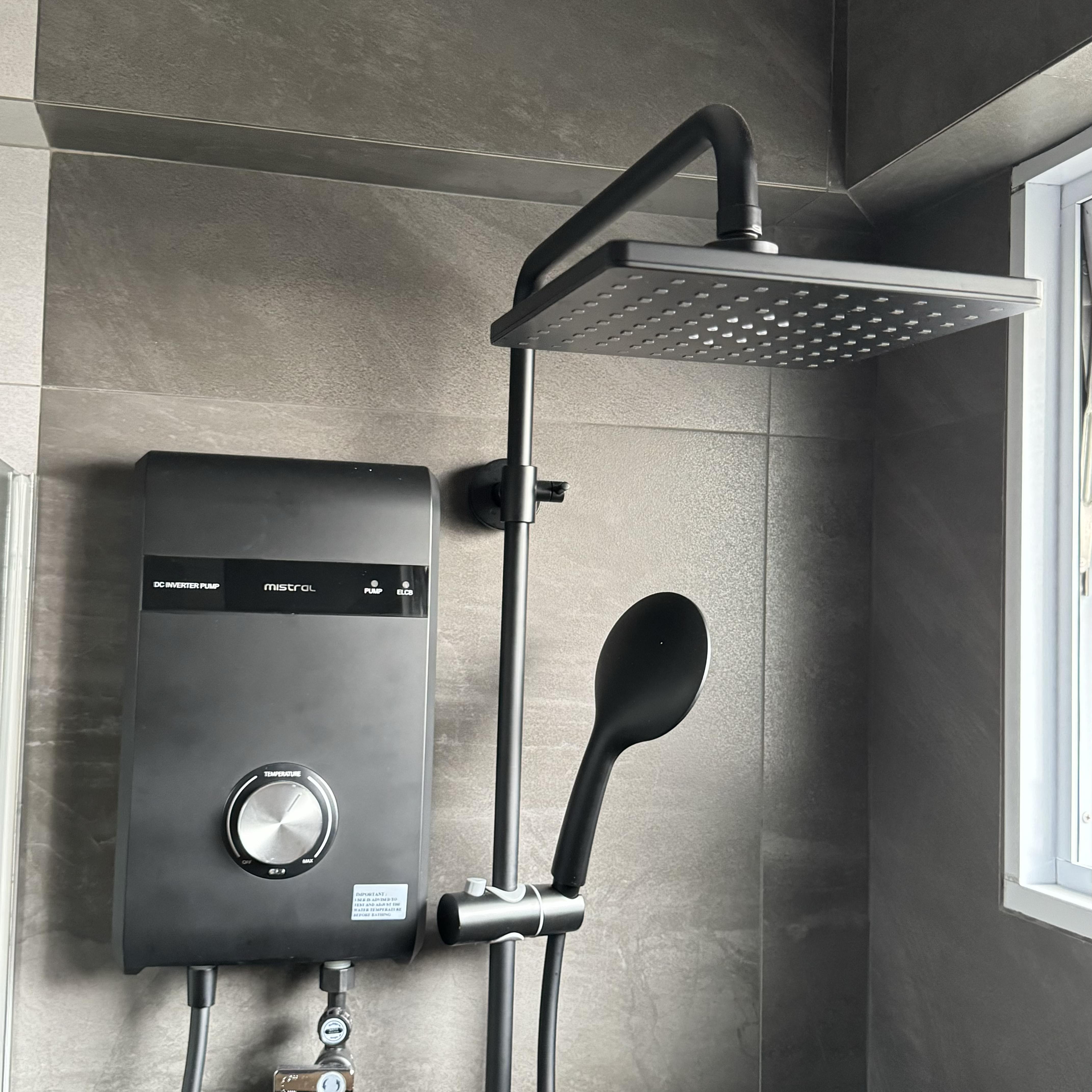 The tofus' bathrooms with hidden surprises 🕳️ - Modern shower unit, sleek design, black color, wall-mounted, dual shower