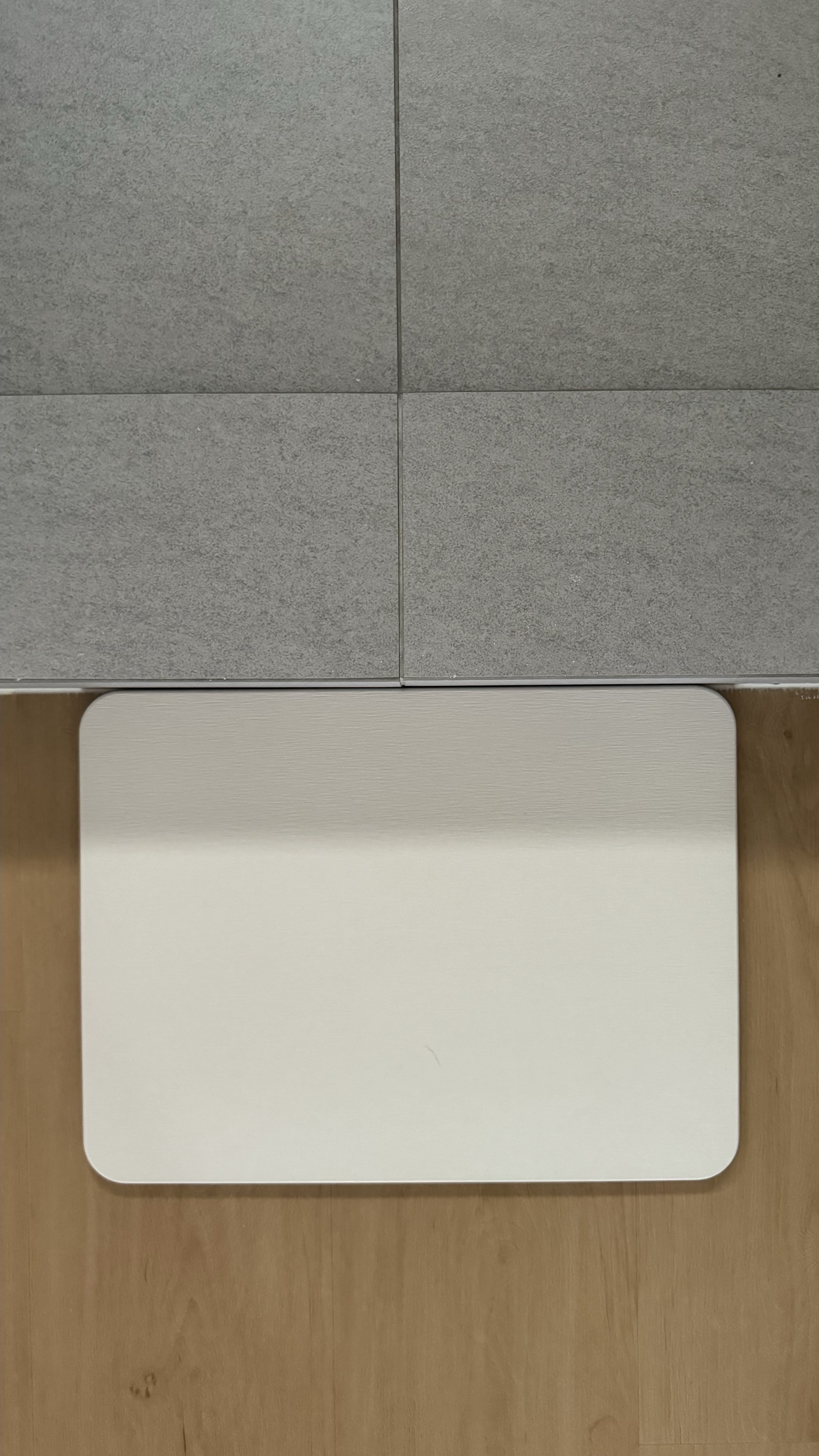 The tofus' bathrooms with hidden surprises 🕳️ - Grey textured wall, wooden floor, minimalist design, modern decor, clean