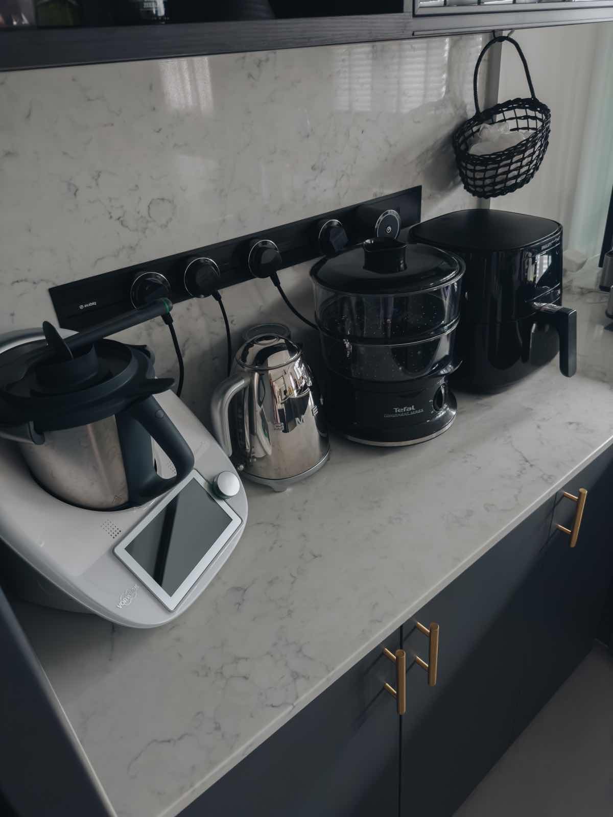 Kitchen Alchemy: The Magic of My Open-Closed Concept Kitchen - Electric kettle, coffee maker, rice cooker, stovetop, marble