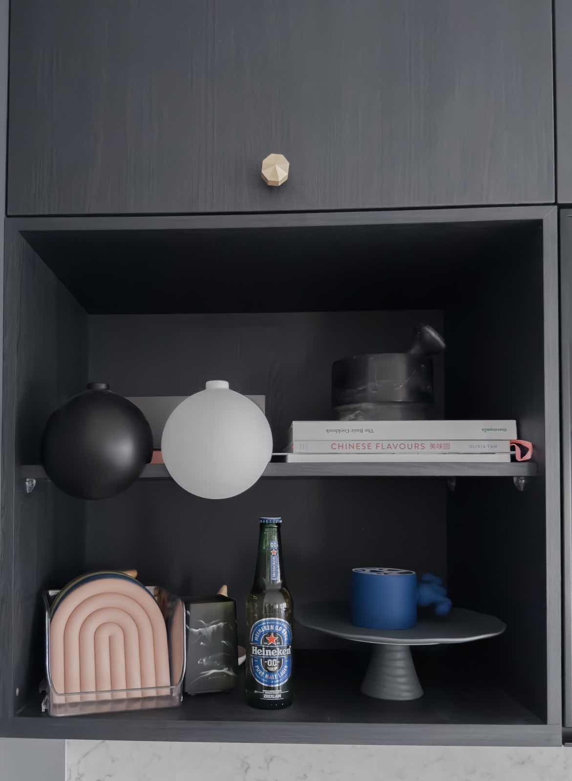 Kitchen Alchemy: The Magic of My Open-Closed Concept Kitchen - black cabinet, minimalist design, modern decor, sleek shelves