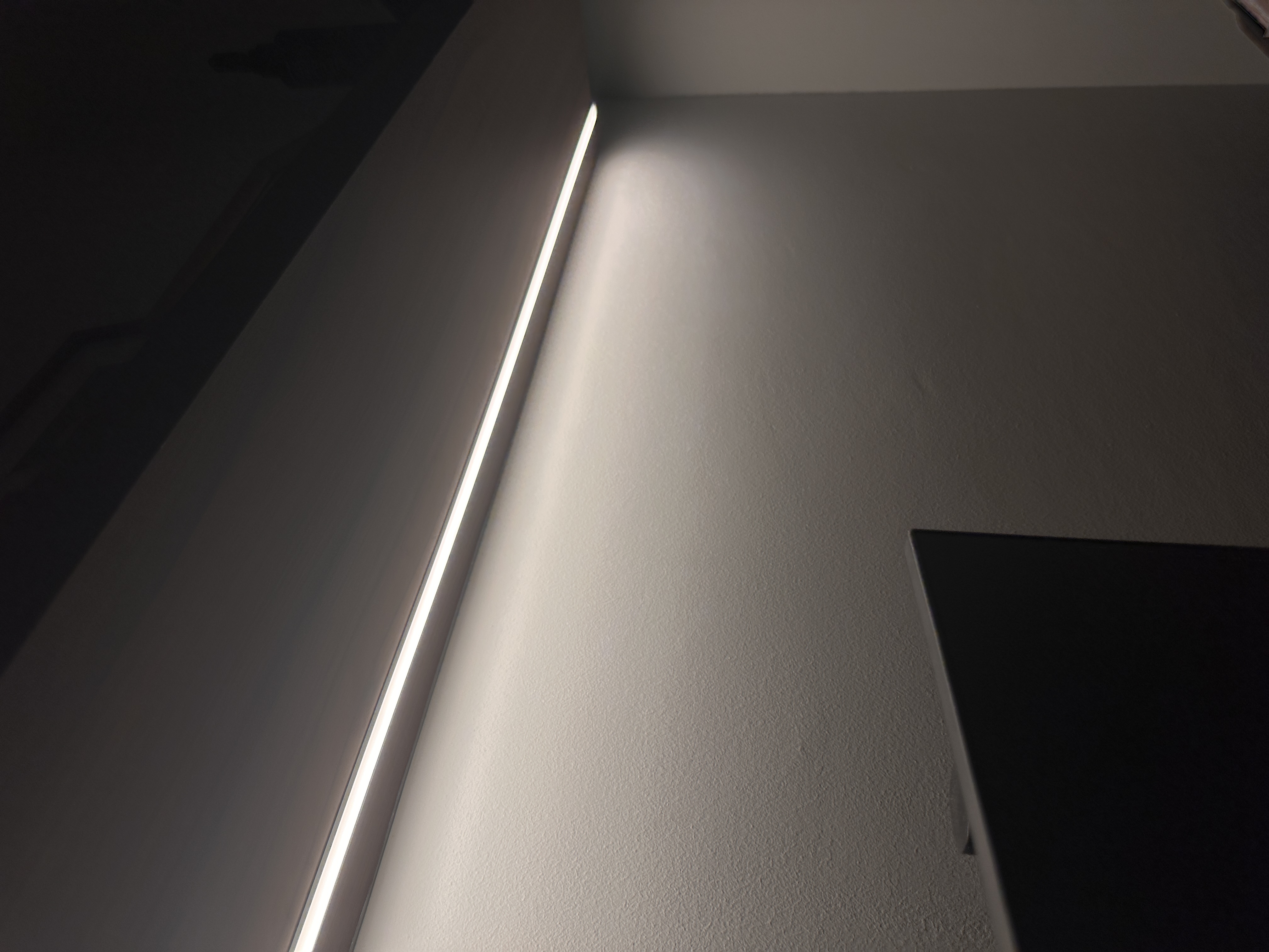 Workspace: We hacked our room into half  - LED strip light, minimalist design, sleek lines, modern decor, ambient lighting