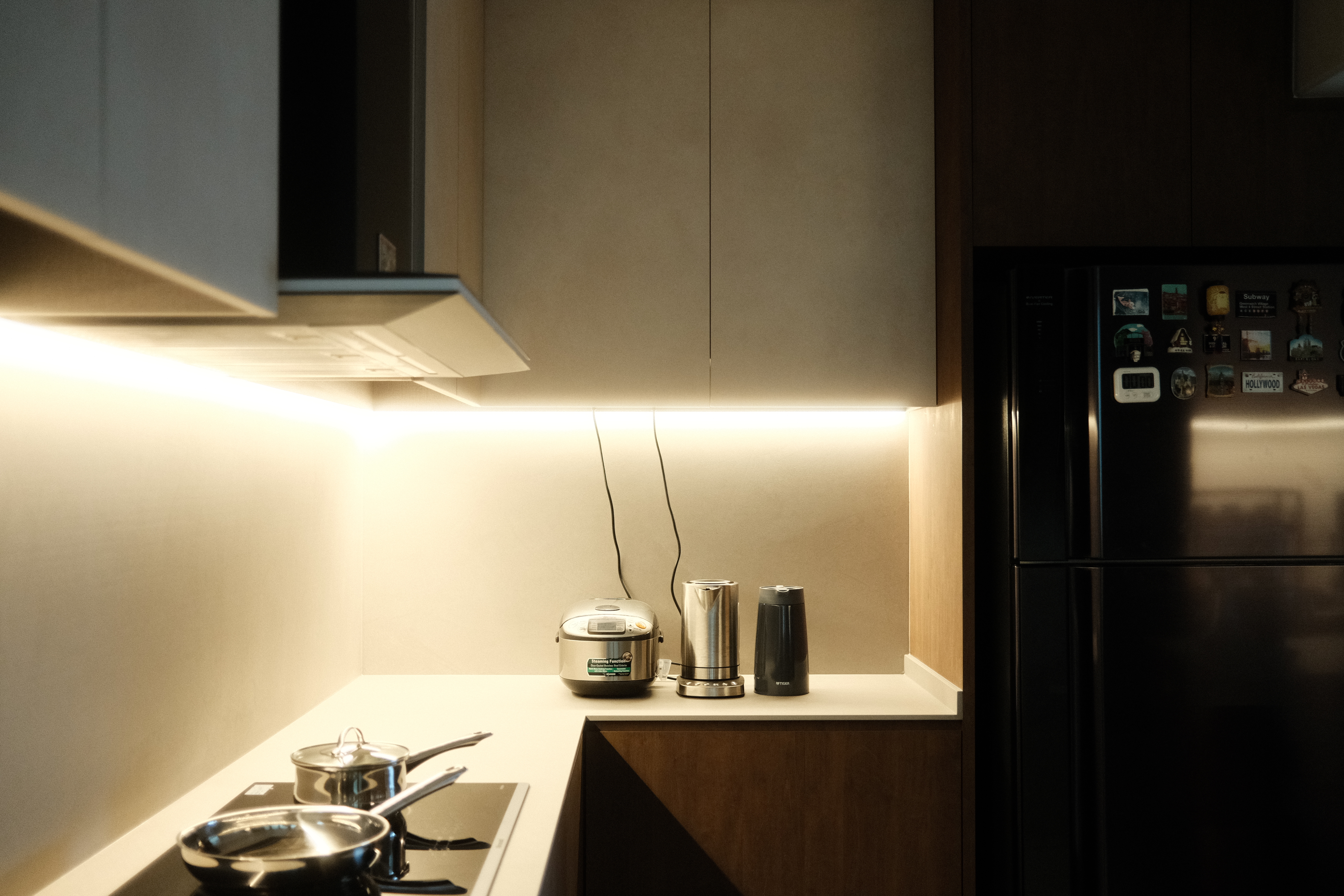 Building the kitchen island of our dreams - modern kitchen, stainless steel appliances, under-cabinet lighting, gas stove