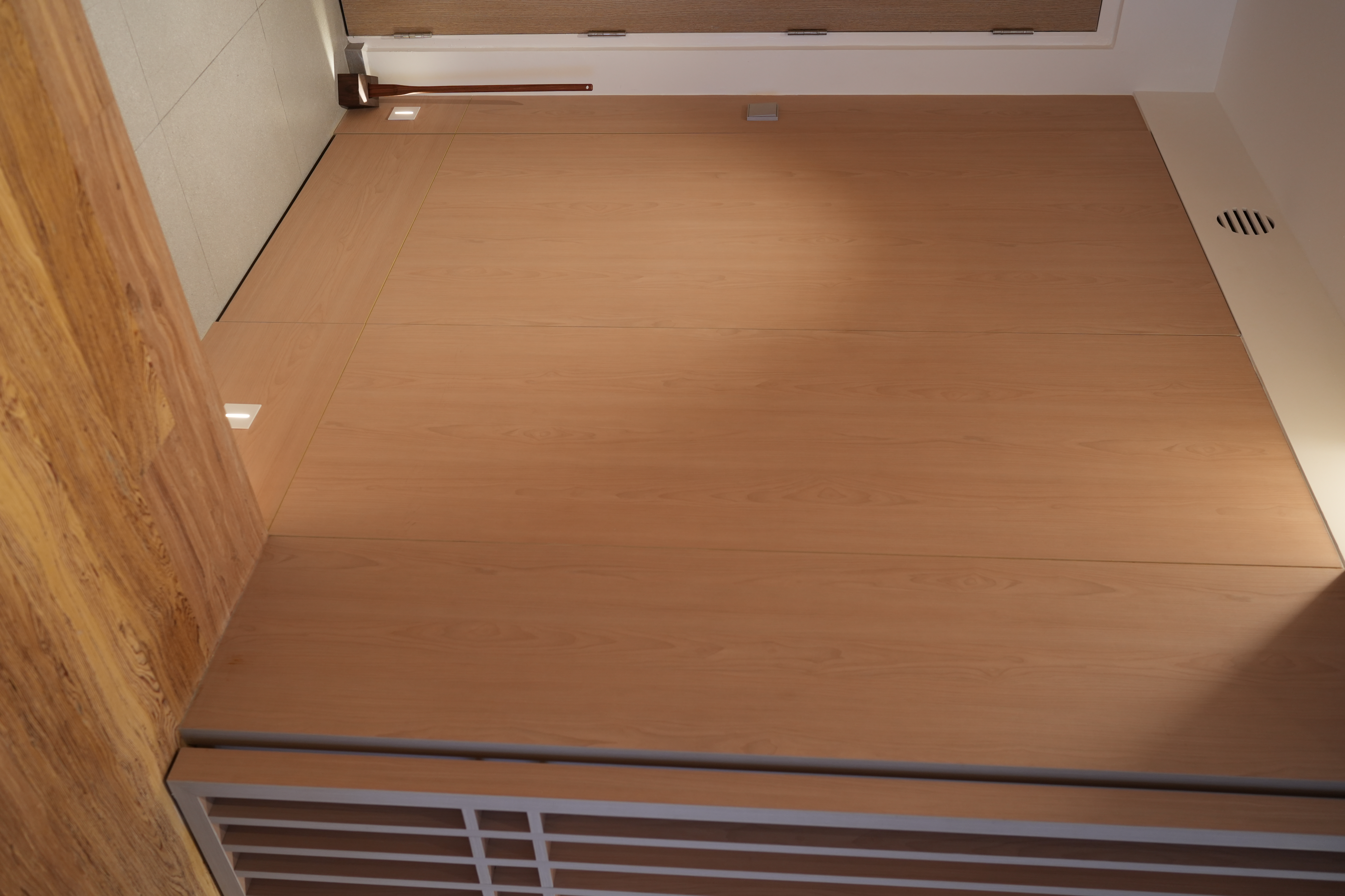 Entryway: Putting the "Ta-da" in "Tadaima" with Mod-Trad Japan Vibes - Wooden floor, modern design, minimalist space, sleek