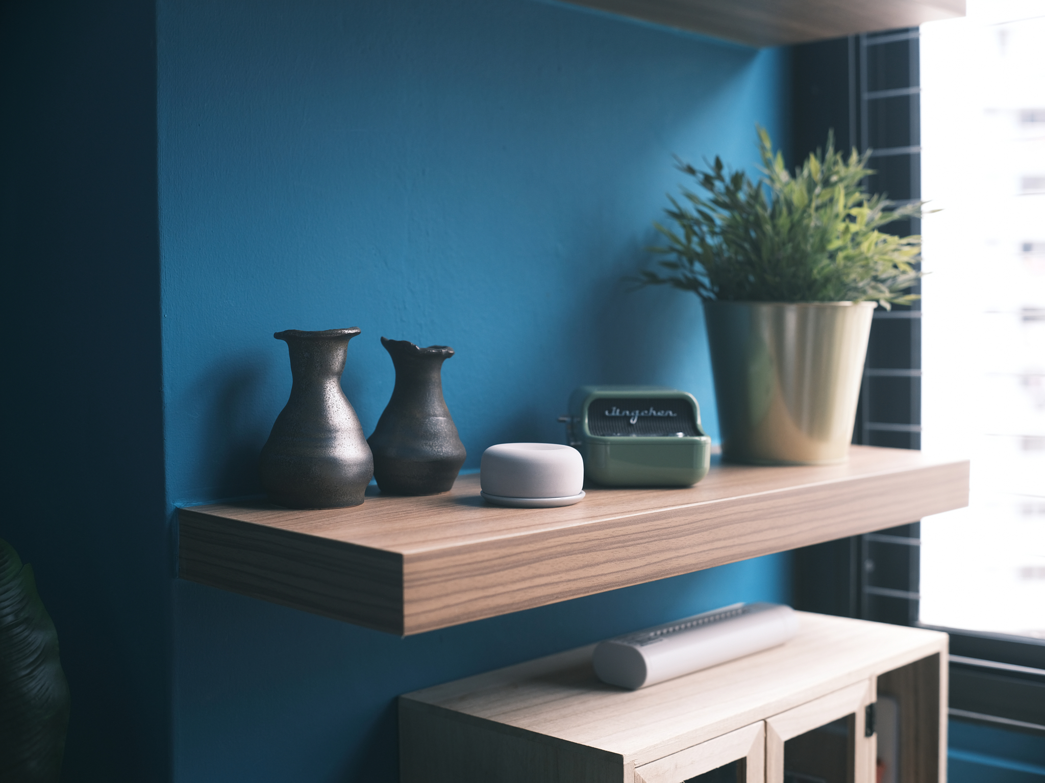 A-chic-turquoise-study-with-dramatic-double-volume-windows