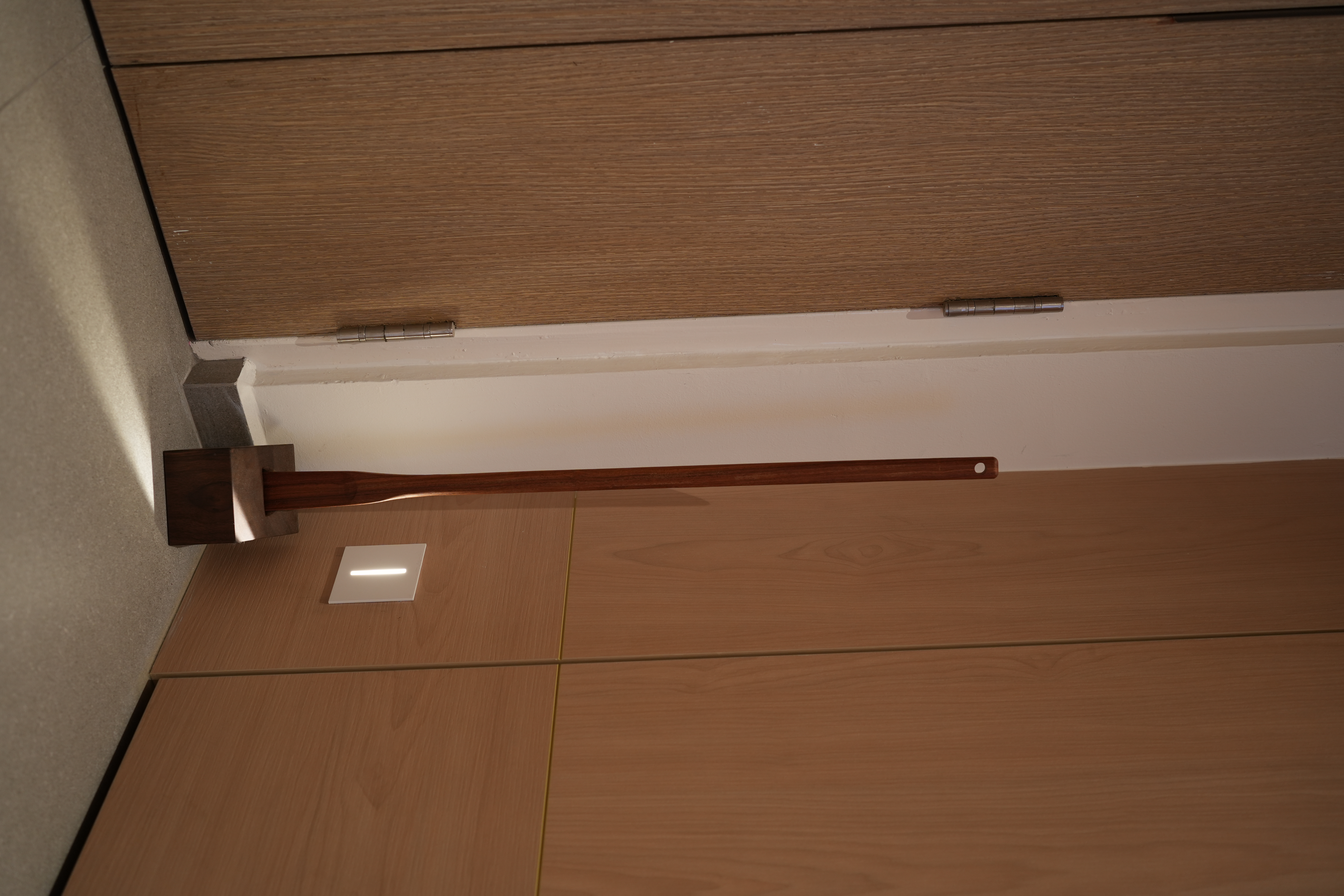 Entryway: Putting the "Ta-da" in "Tadaima" with Mod-Trad Japan Vibes - Wooden cabinet, wooden handle, wooden drawer, wooden