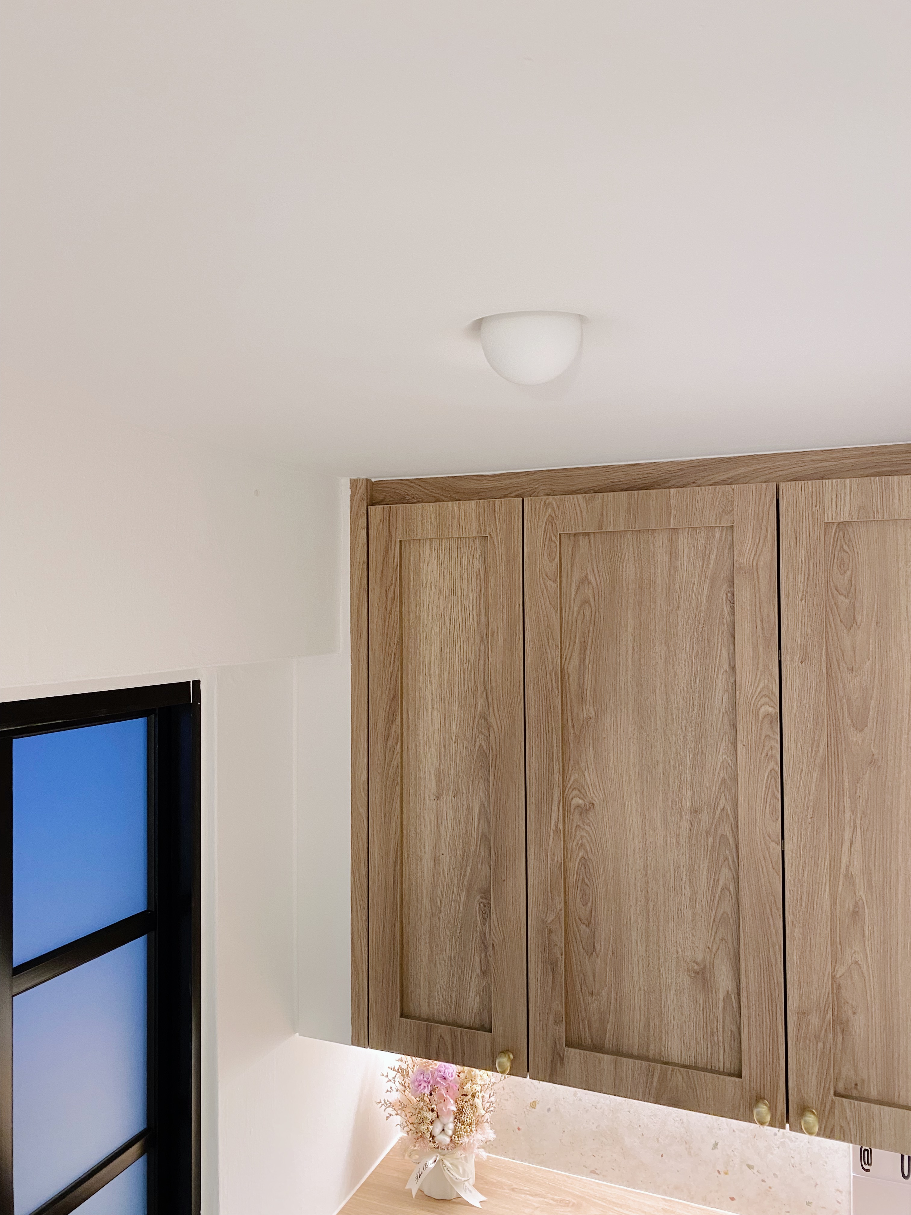 (work in place) doorways and corridors  - Wooden cabinet, light brown wood, vertical grooves, glossy finish, modern design