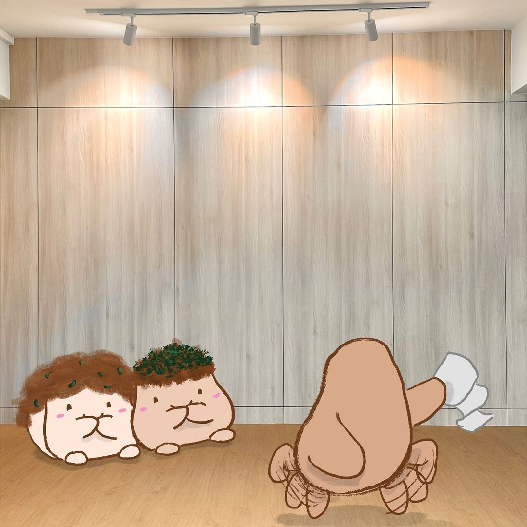 Playing hide and seek with the tofus 👀 - cartoon, anthropomorphic, cute, round, fluffy, green hair, brown hair, playful