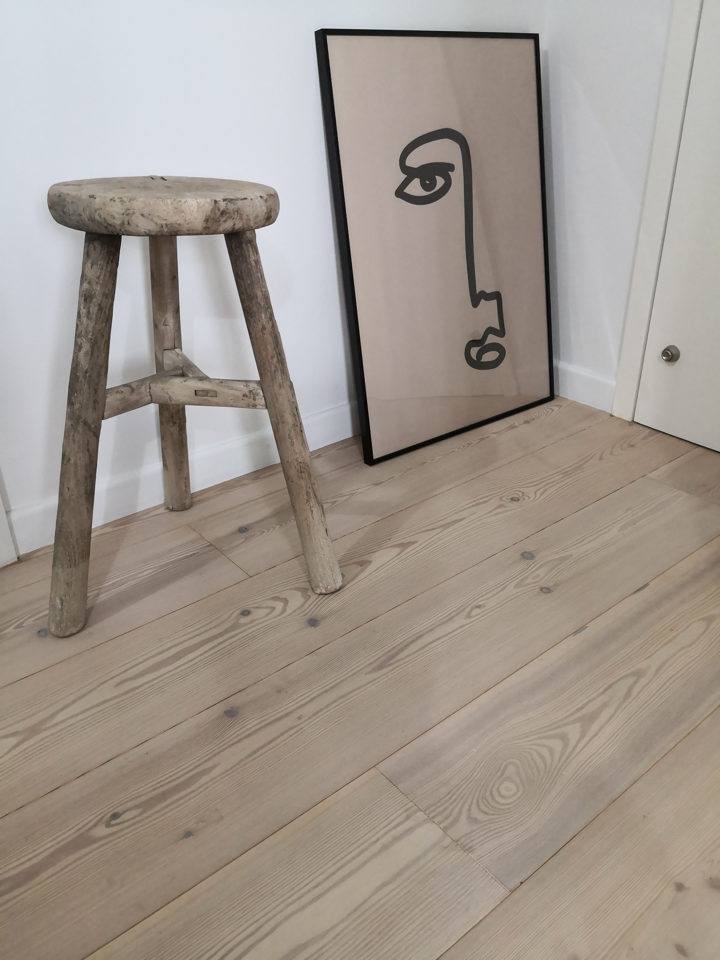 The Pride Of the_may_hem - Wooden stool, rustic design, natural wood finish, weathered texture, wooden legs, minimalist