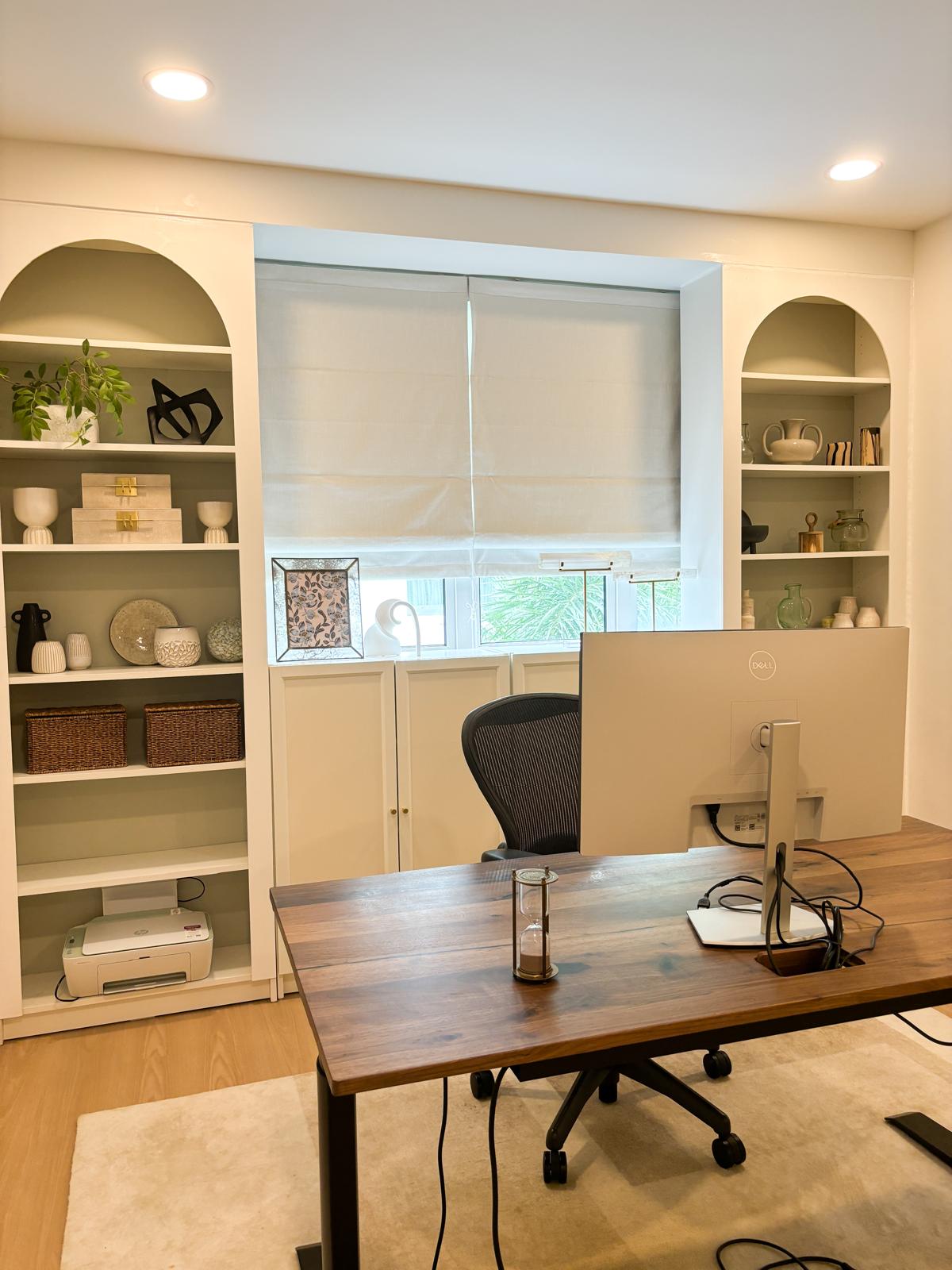 A comfortable and clutter-free WFH workspace to inspire productivity  - Wooden desk, modern office, ergonomic chair, computer